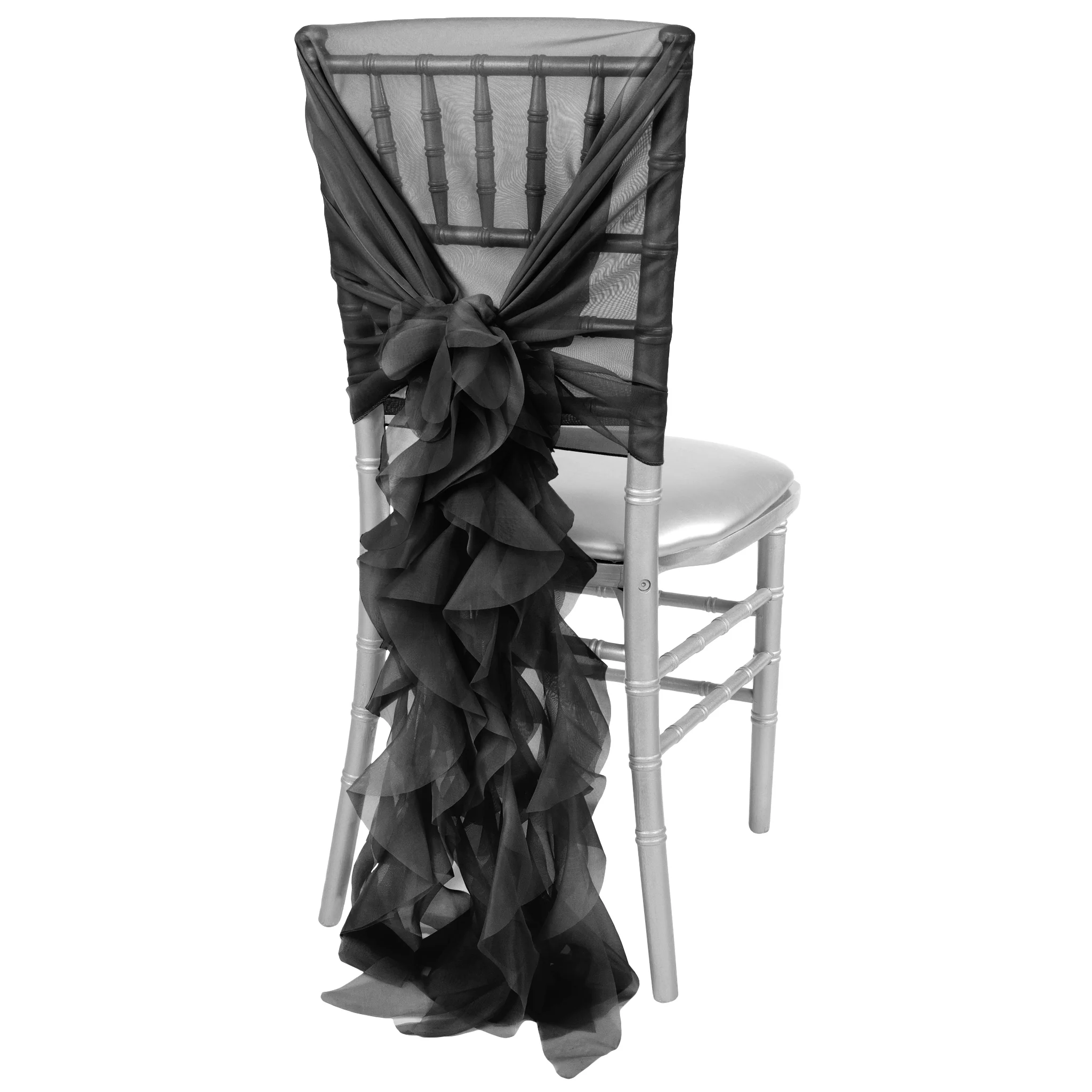 1 Set of Soft Curly Willow Ruffles Chair Sash & Cap - Black - Image 4