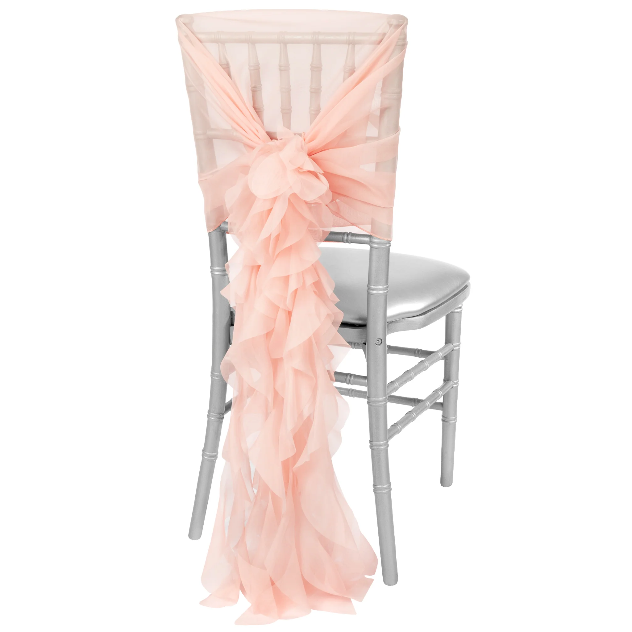 1 Set of Soft Curly Willow Ruffles Chair Sash & Cap - Blush/Rose Gold - Image 2