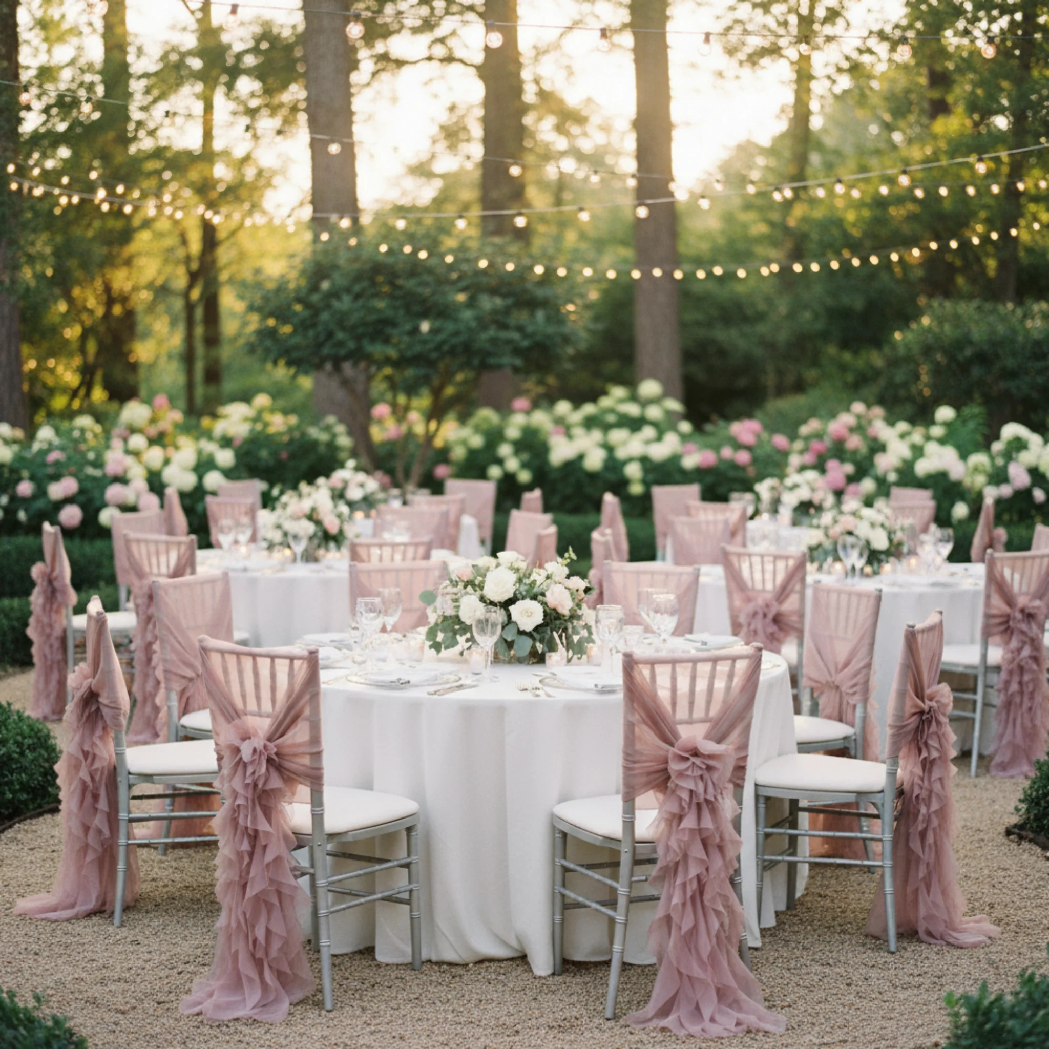 1 Set of Soft Curly Willow Ruffles Chair Sash & Cap - Dusty Rose/Mauve - Image 3