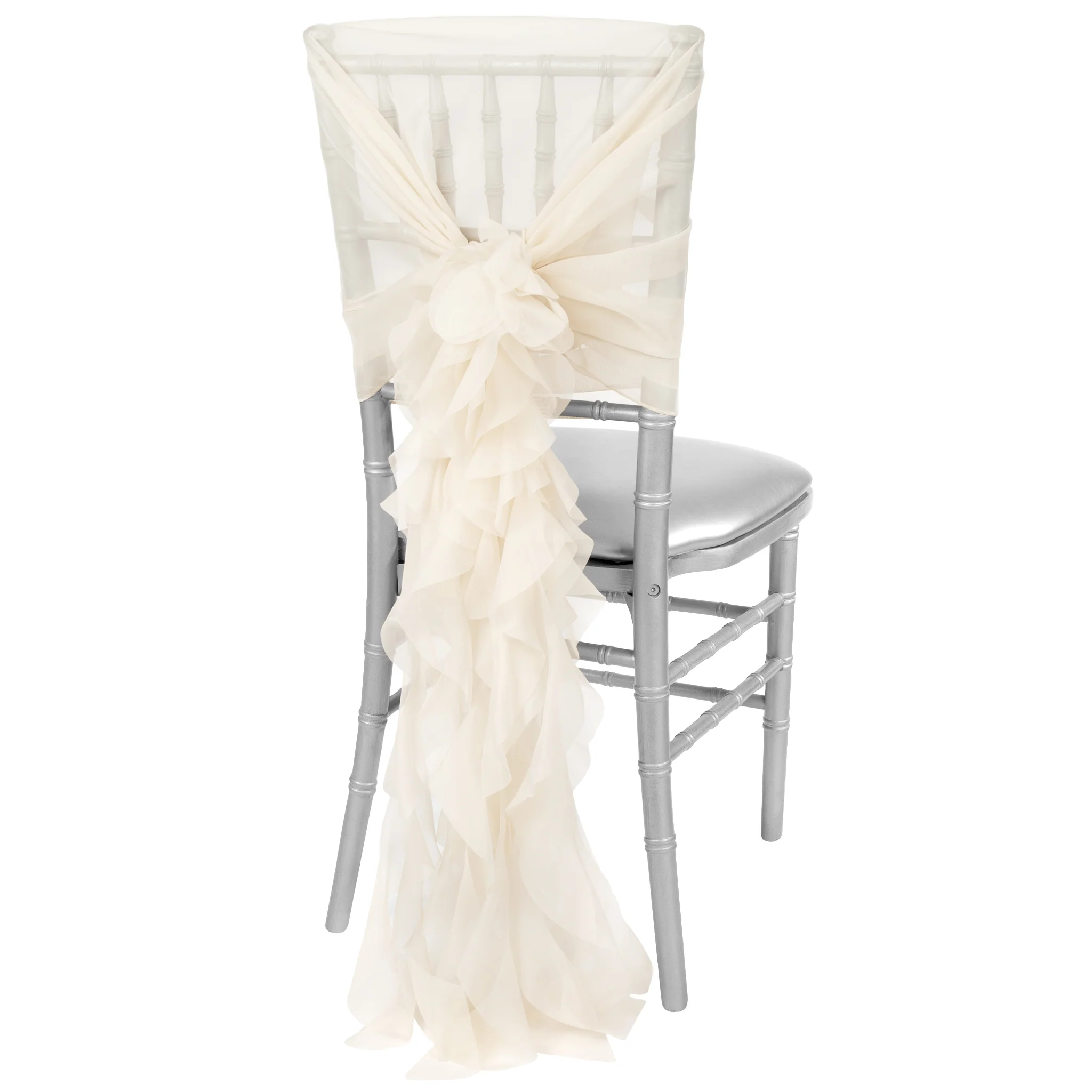 1 Set of Soft Curly Willow Ruffles Chair Sash & Cap - Ivory - Image 3