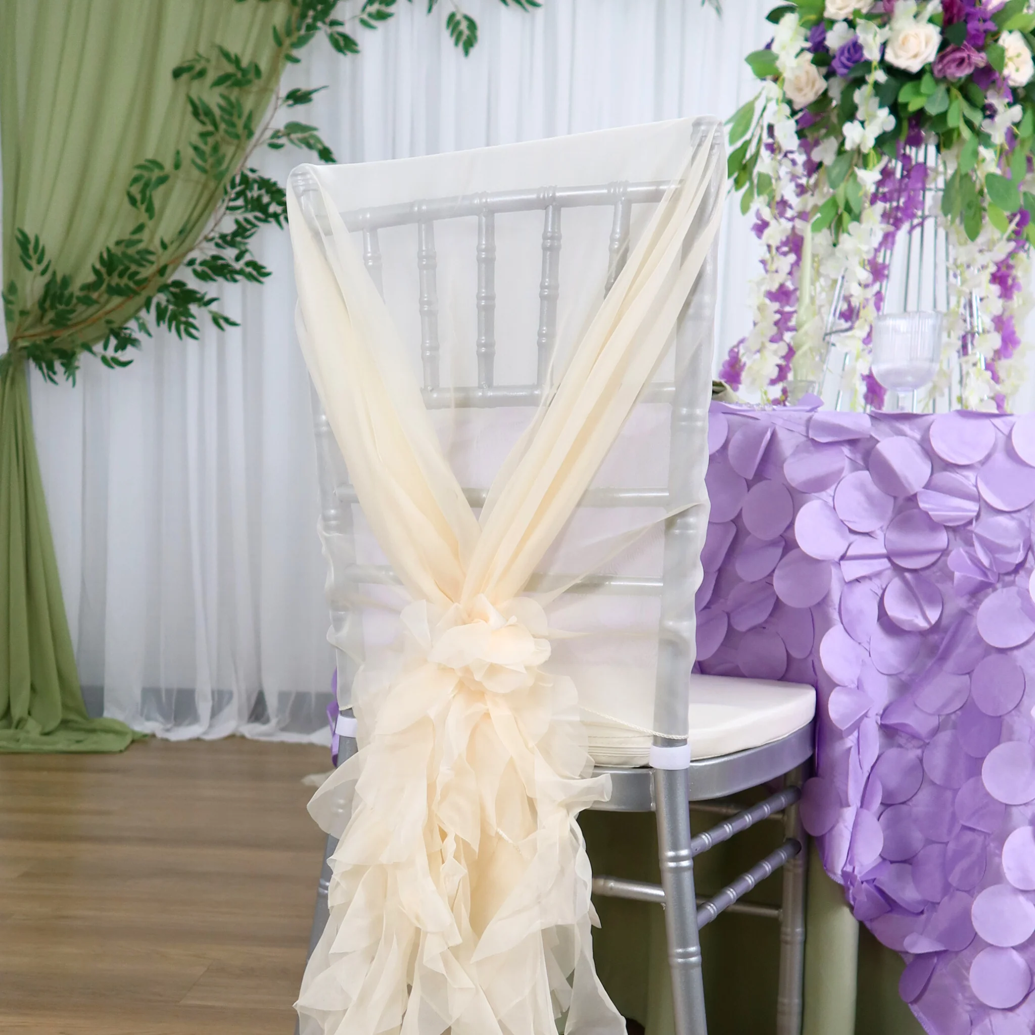 1 Set of Soft Curly Willow Ruffles Chair Sash & Cap - Ivory - Image 4