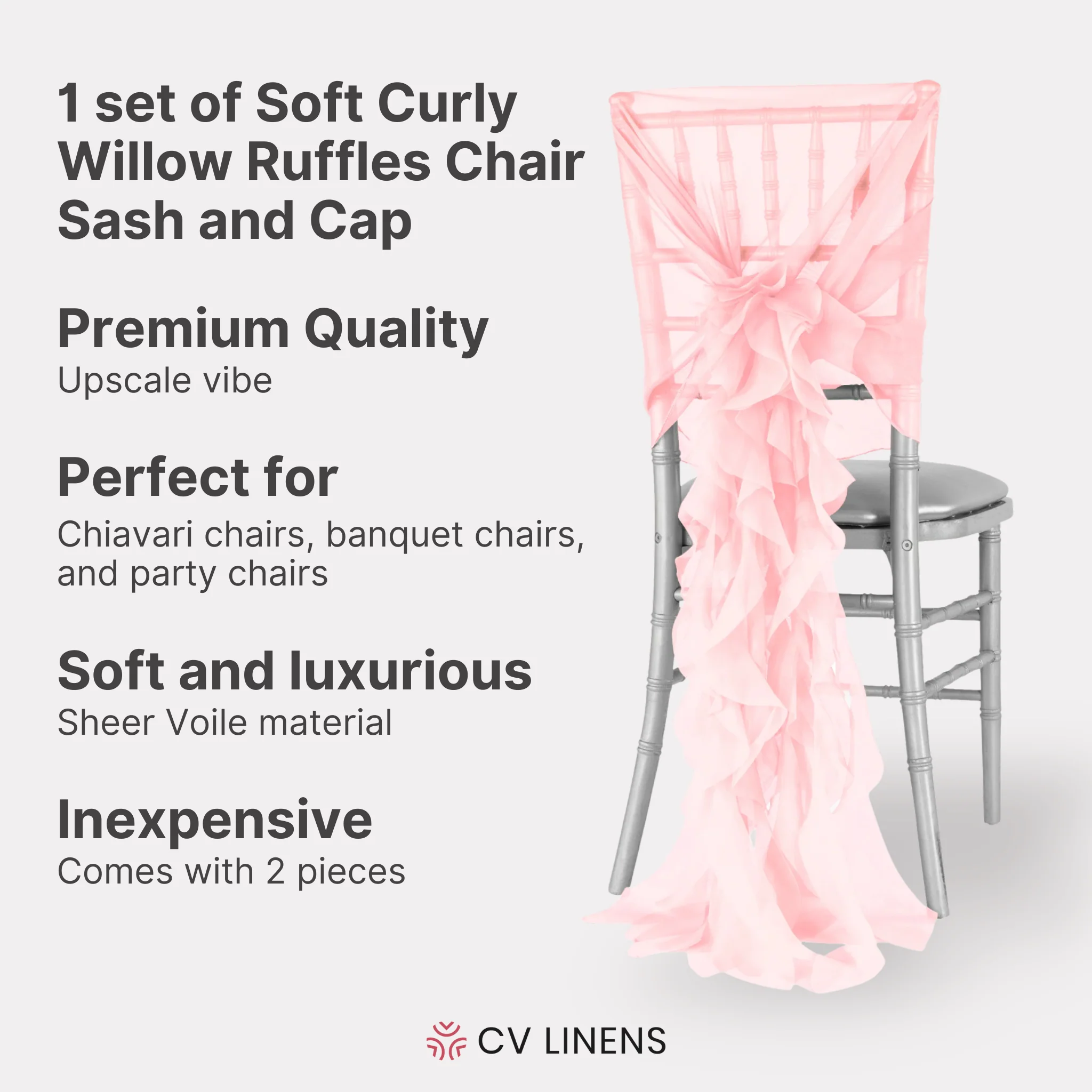 1 Set of Soft Curly Willow Ruffles Chair Sash & Cap - Pink - Image 2