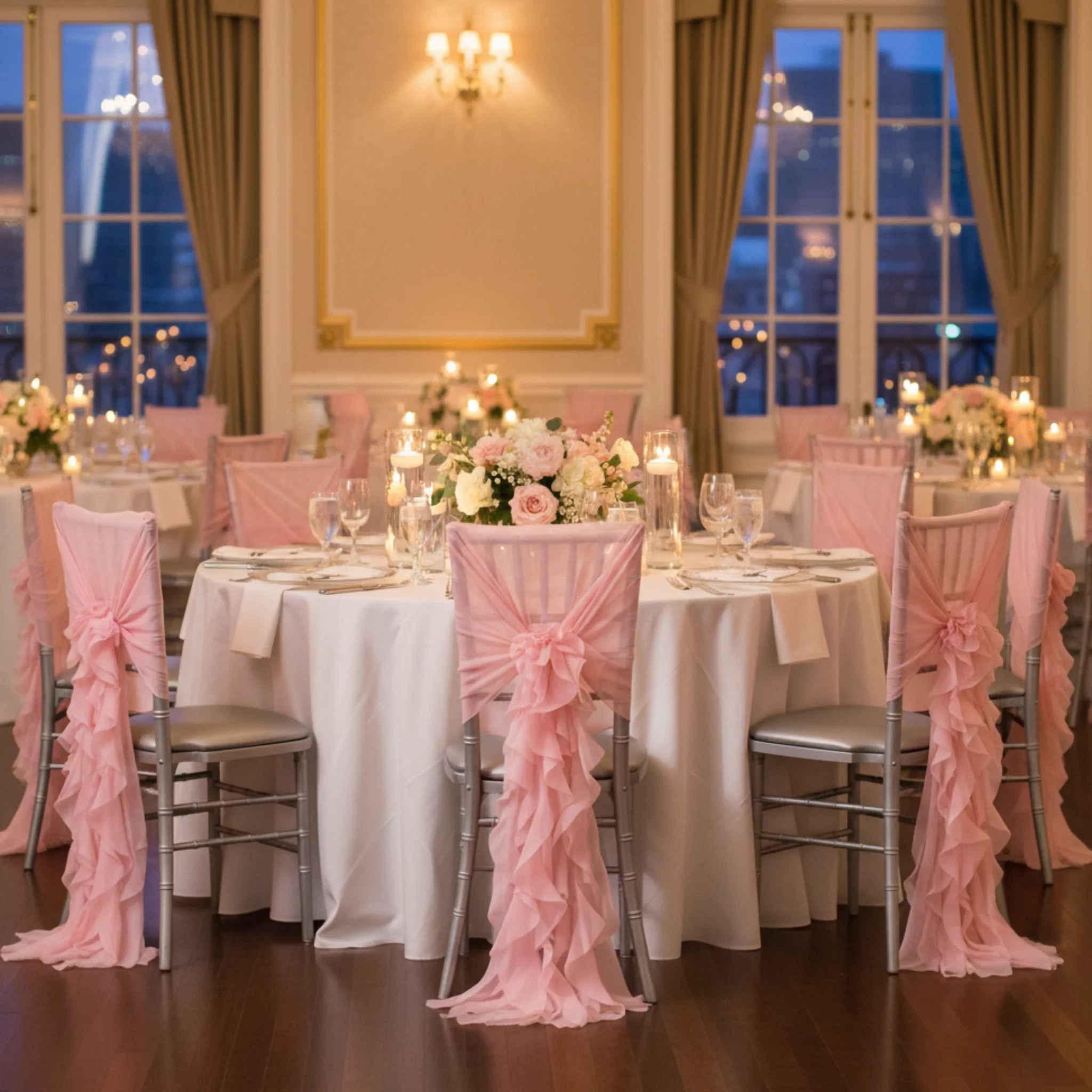 1 Set of Soft Curly Willow Ruffles Chair Sash & Cap - Pink - Image 3