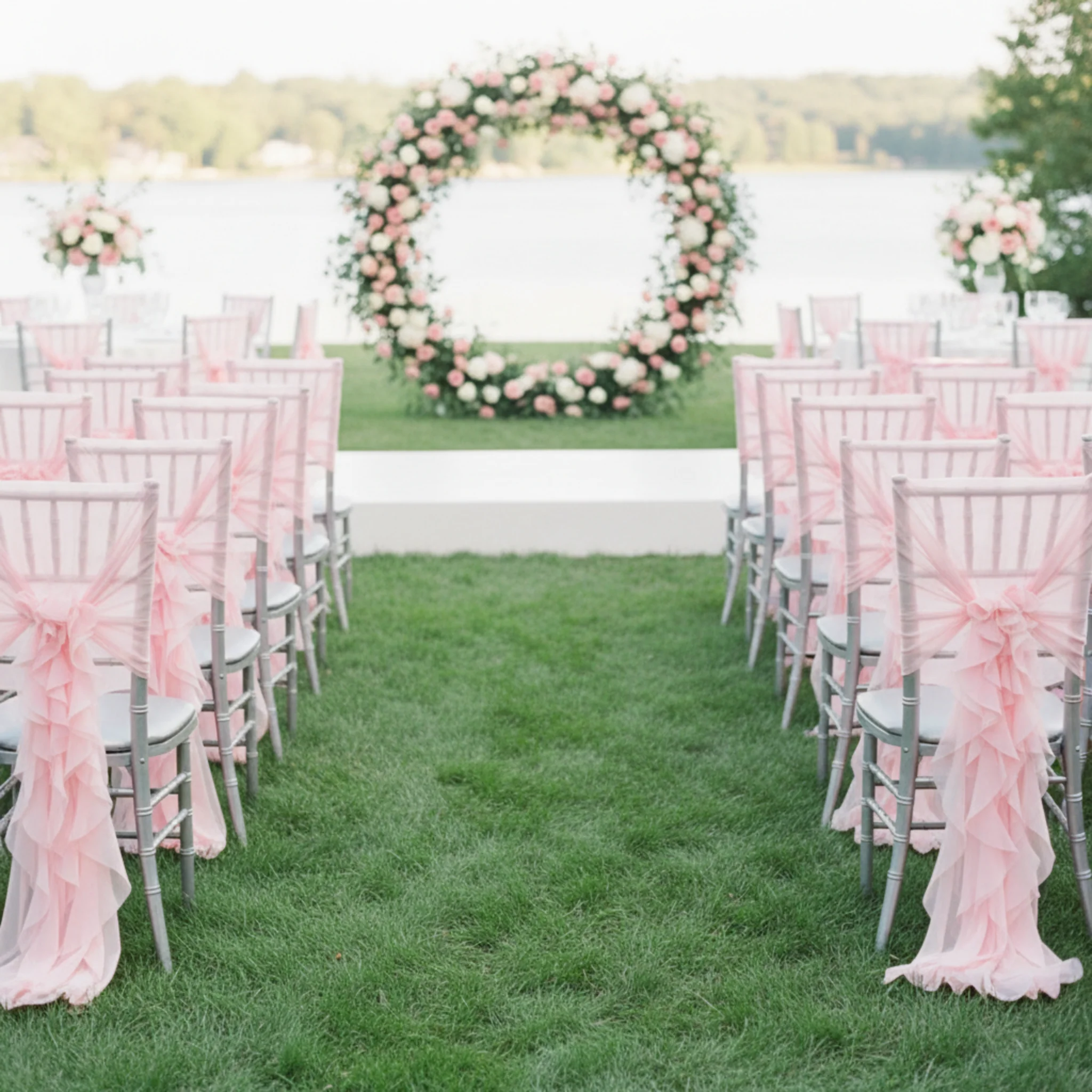 1 Set of Soft Curly Willow Ruffles Chair Sash & Cap - Pink - Image 5