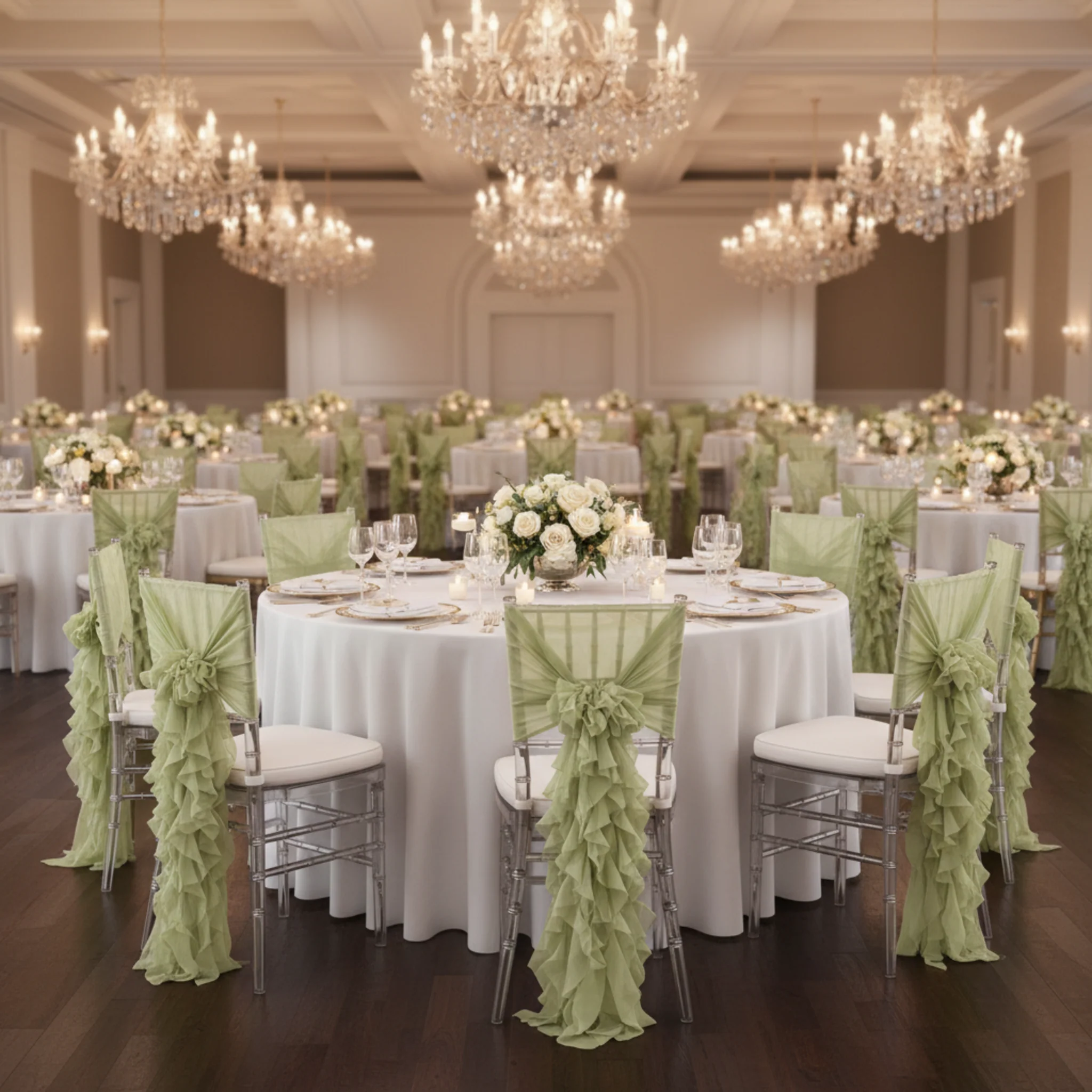 1 Set of Soft Curly Willow Ruffles Chair Sash & Cap - Sage Green - Image 7