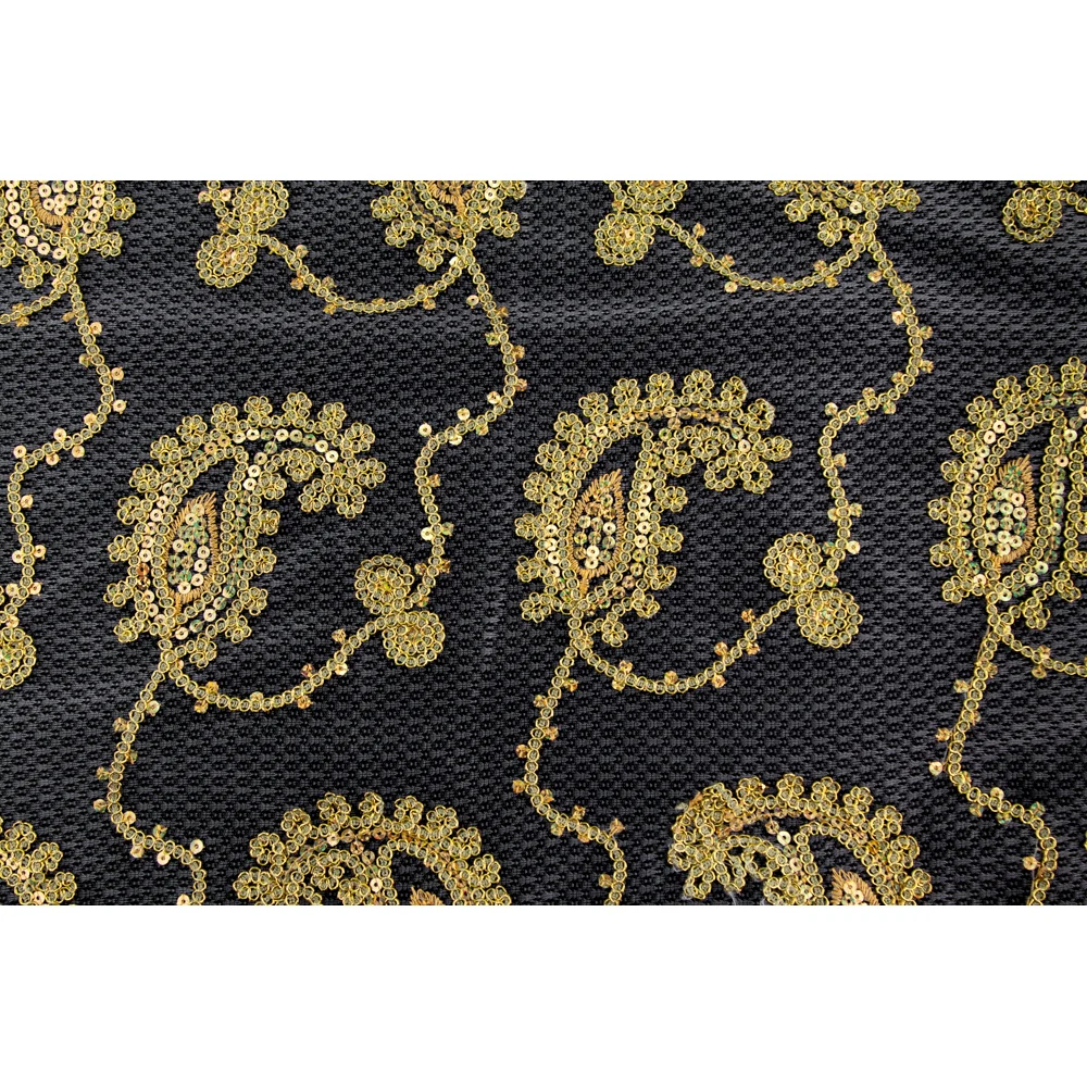 10 yards Paisley Sequin Sheer Fabric Roll - Gold - Image 2