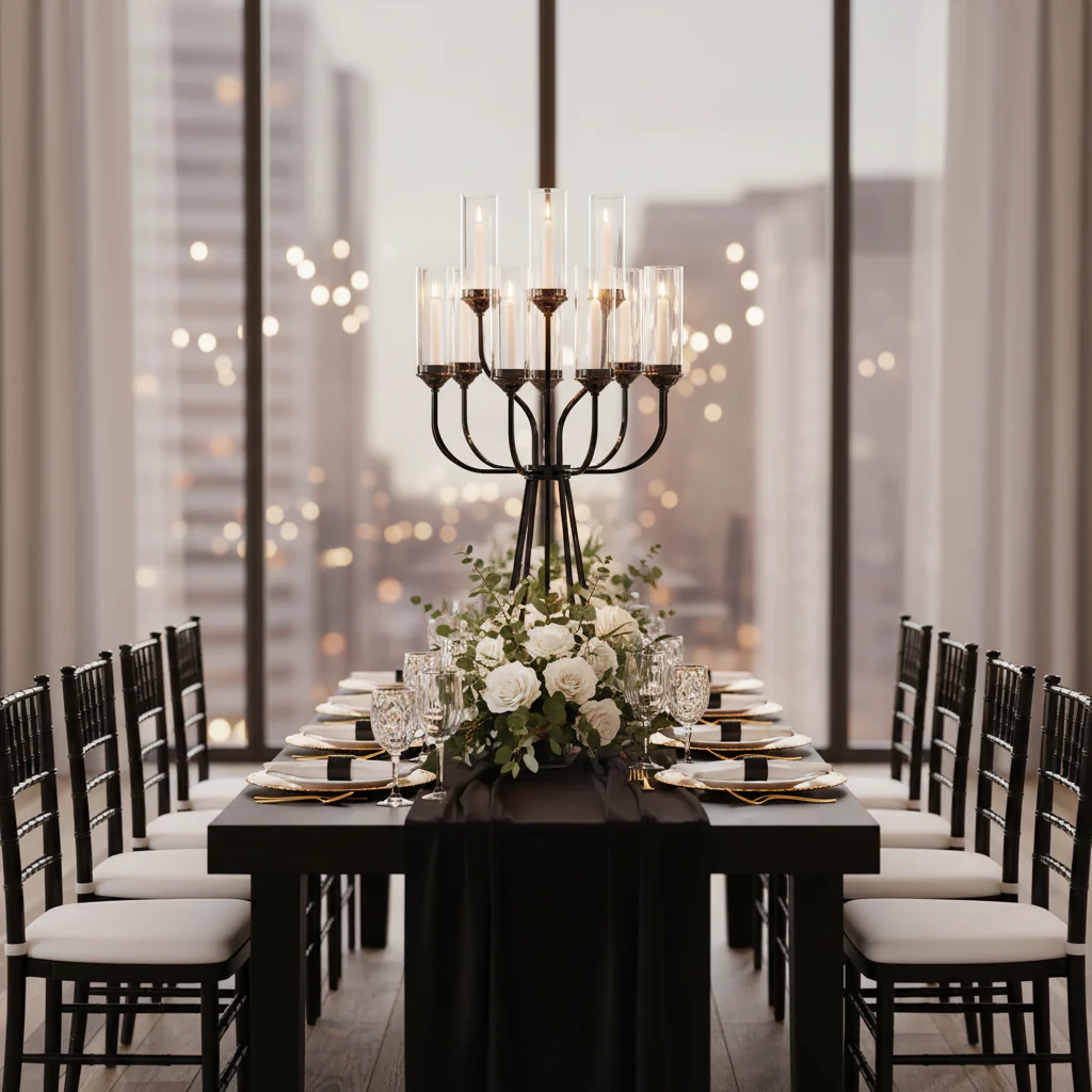 12 Arms Candle Holder Wedding Candelabra Table Centerpiece 48"H - Black - Image 3