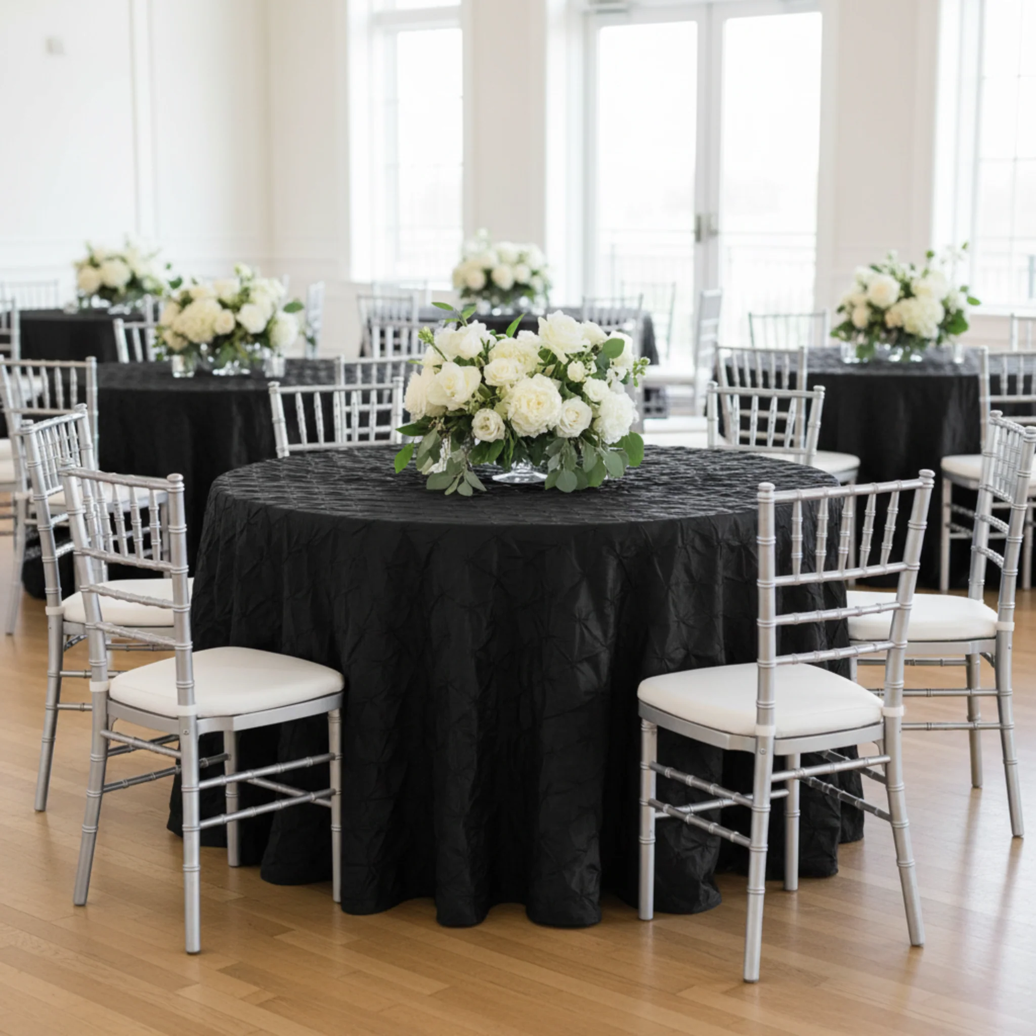 120" Pinchwheel Round Tablecloth - Black - Image 3
