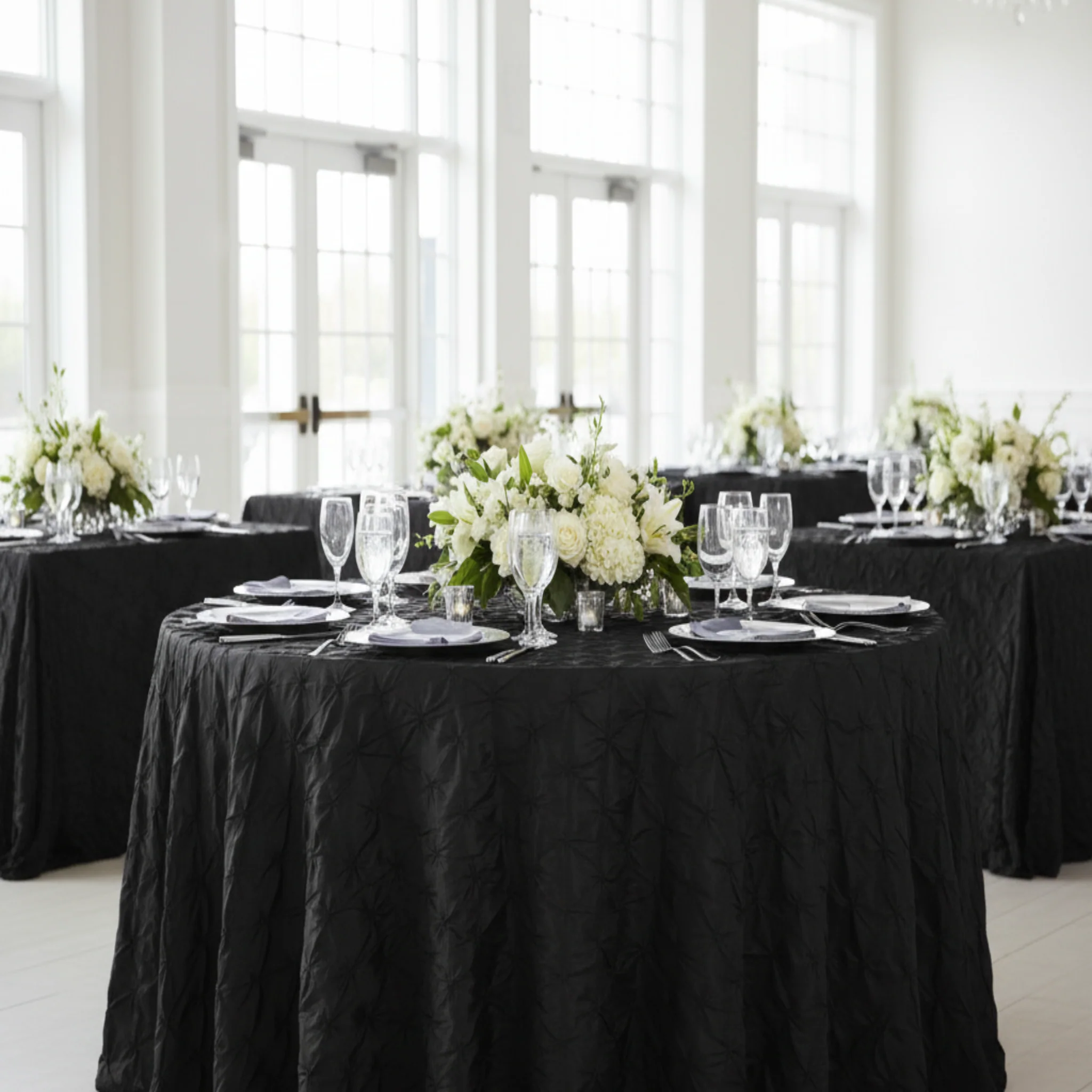 120" Pinchwheel Round Tablecloth - Black - Image 4