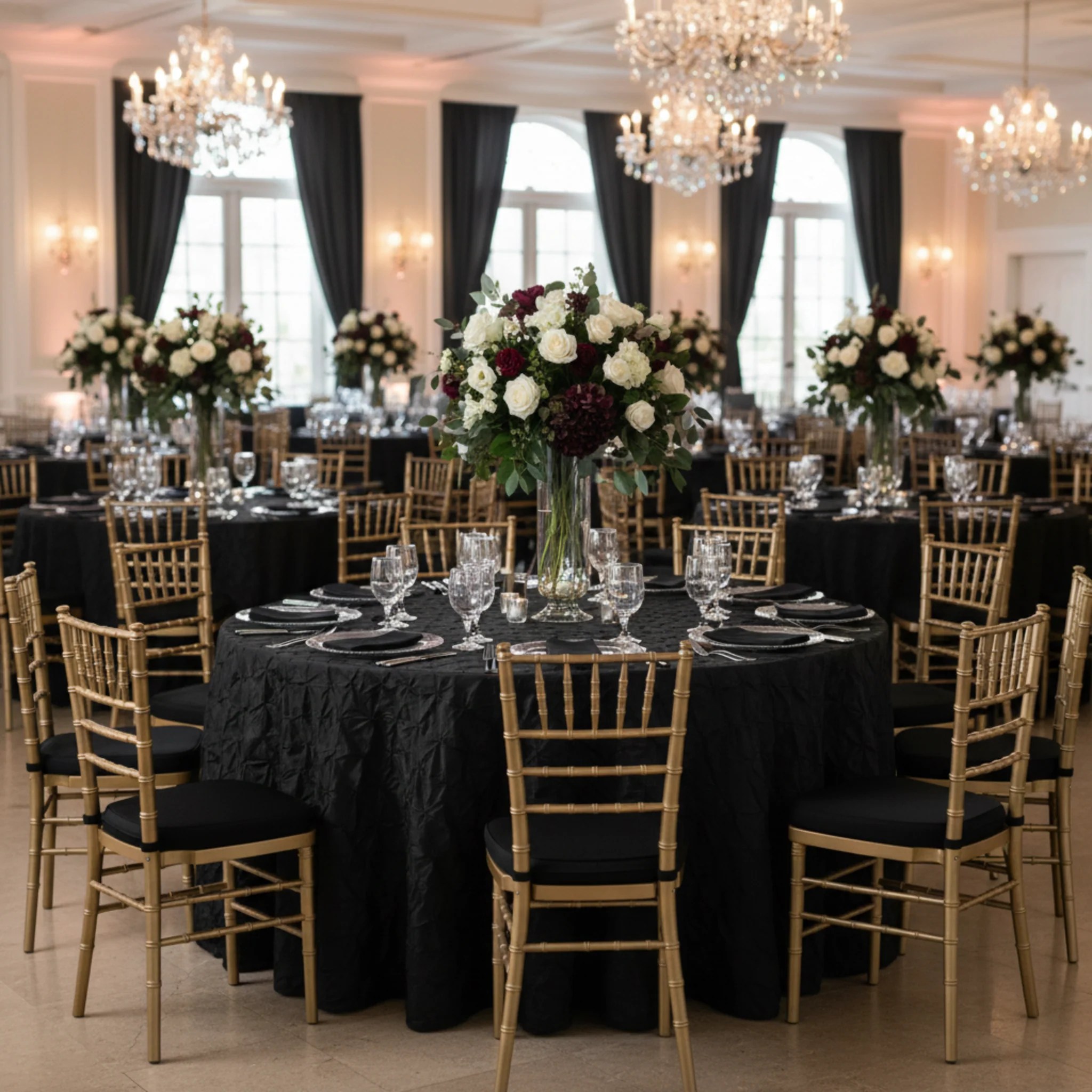120" Pinchwheel Round Tablecloth - Black - Image 5