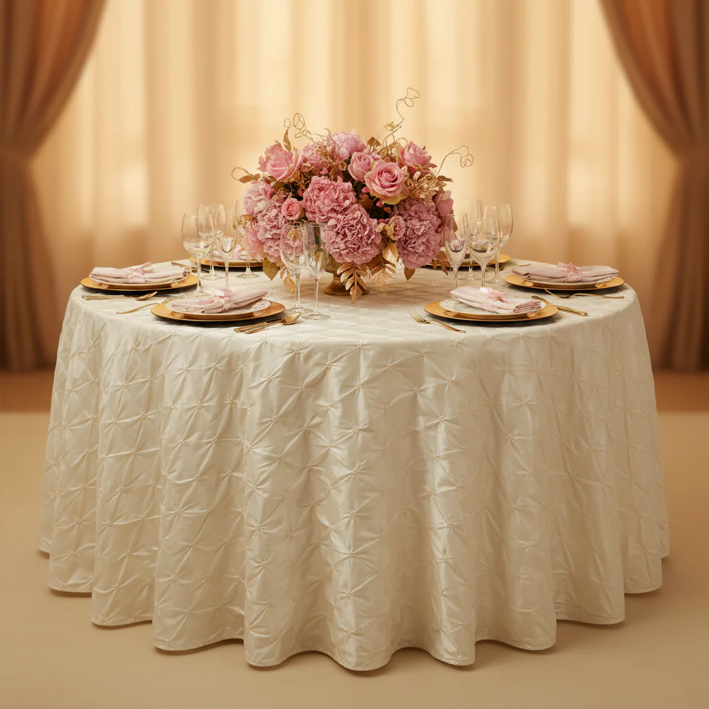 120" Pinchwheel Round Tablecloth - Ivory - Image 3
