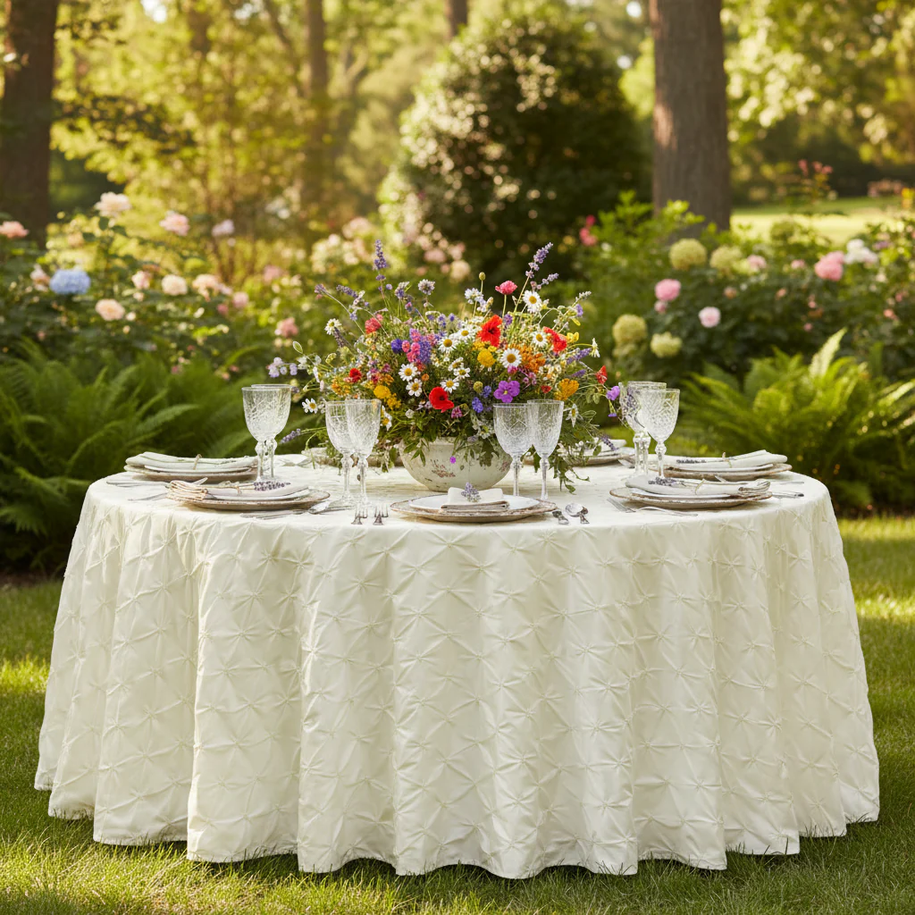 120" Pinchwheel Round Tablecloth - Ivory - Image 5