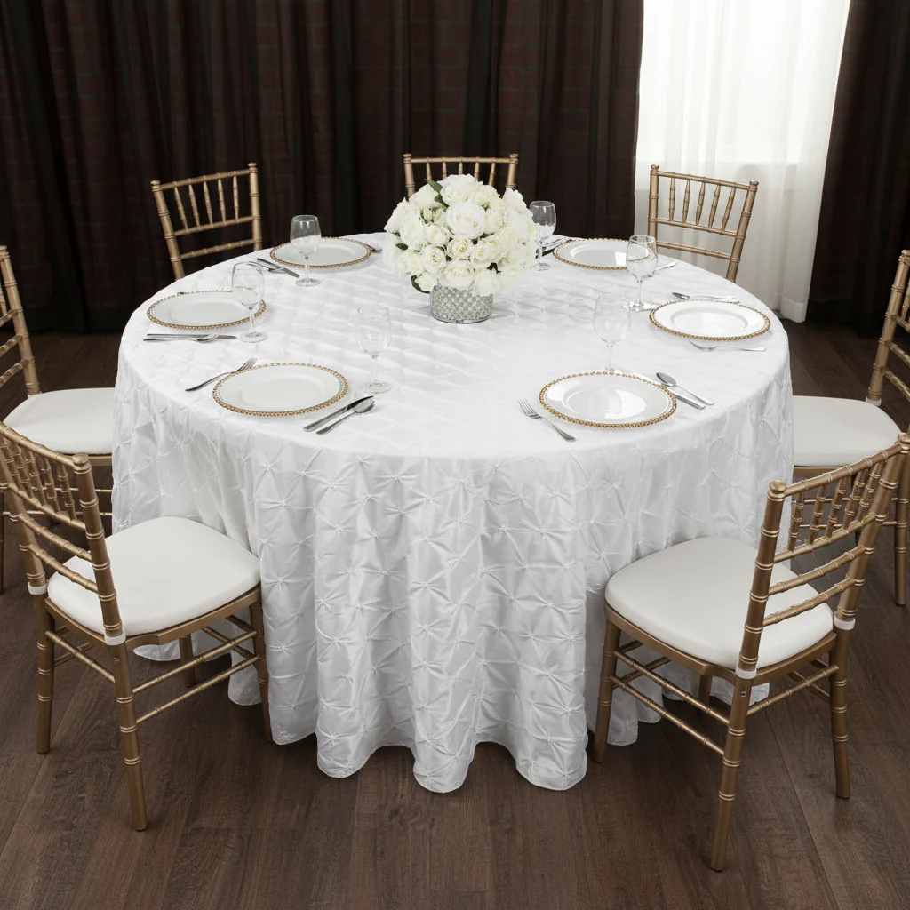 120" Pinchwheel Round Tablecloth - White - Image 4