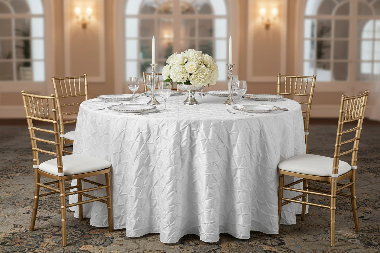 120" Pinchwheel Round Tablecloth - White - Image 5
