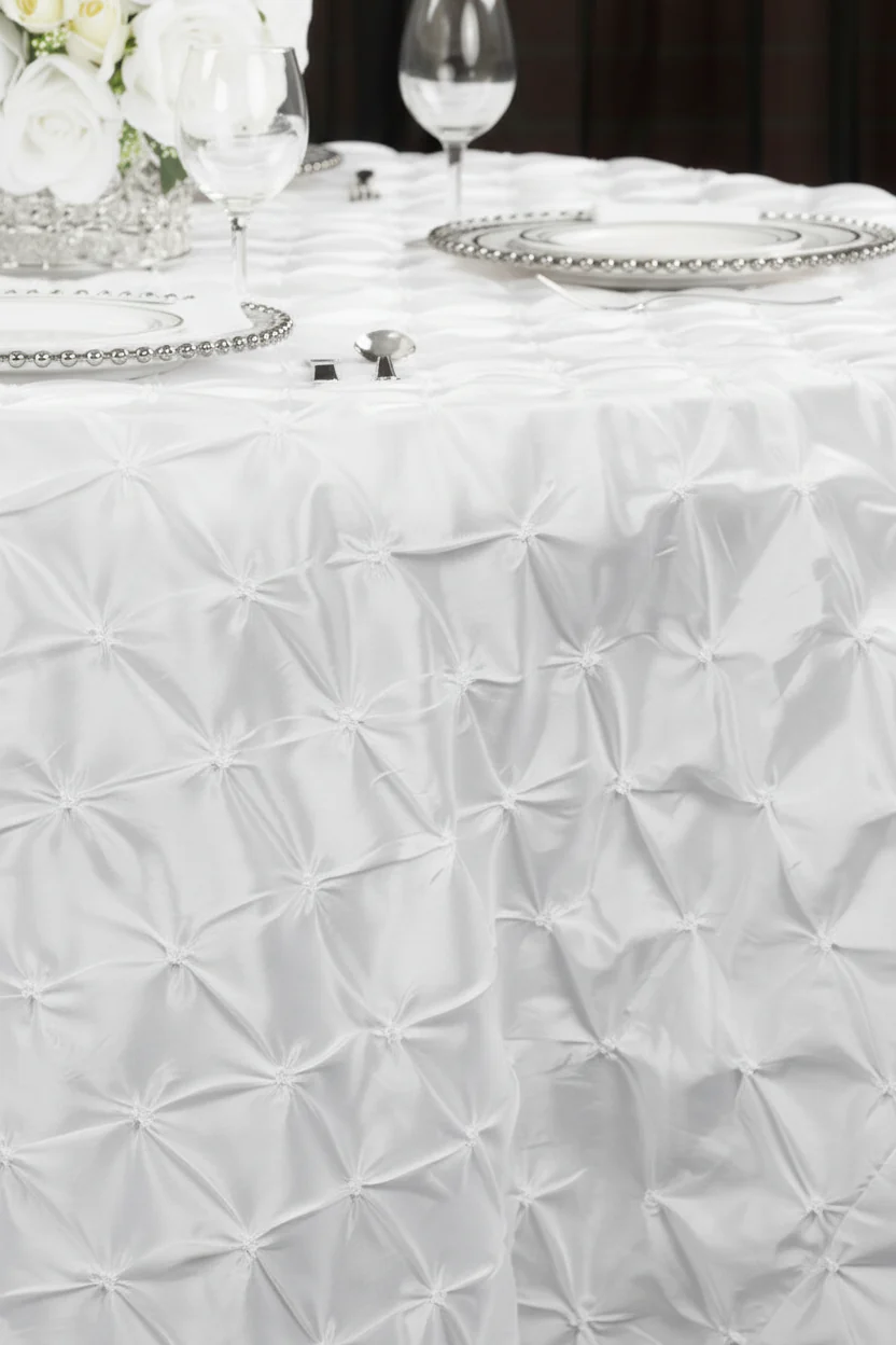 120" Pinchwheel Round Tablecloth - White - Image 6
