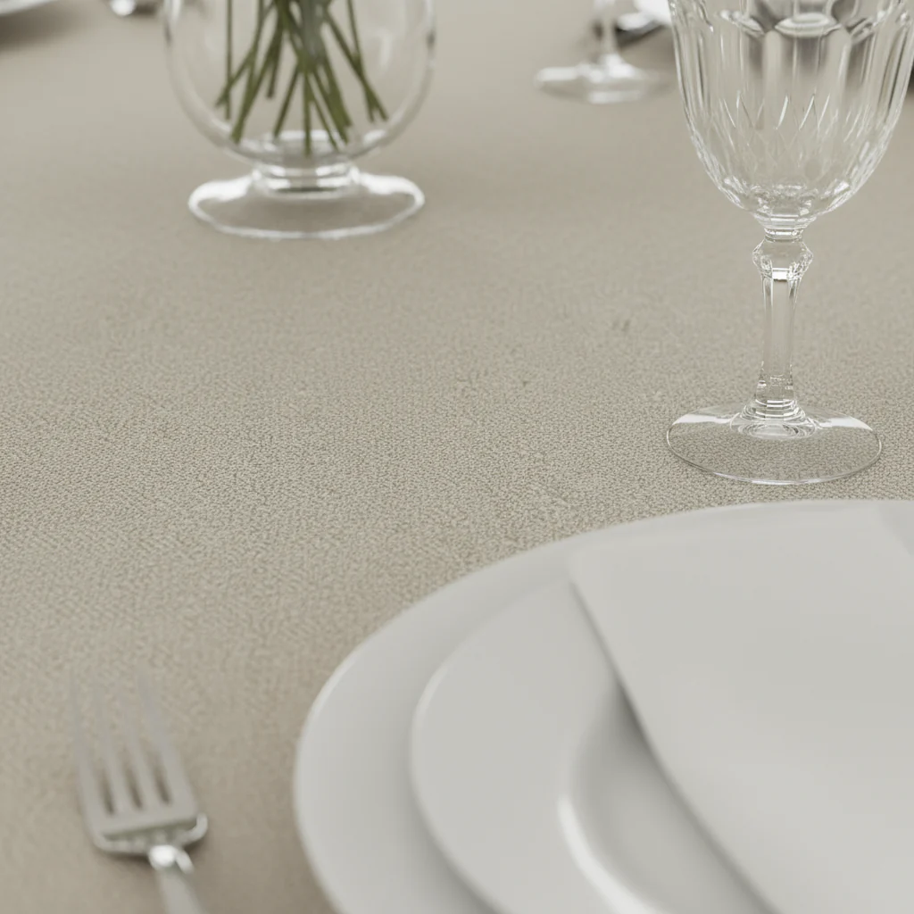 120" Round Premium Linen-Look Panama Weave Tablecloth - Beige - Image 4
