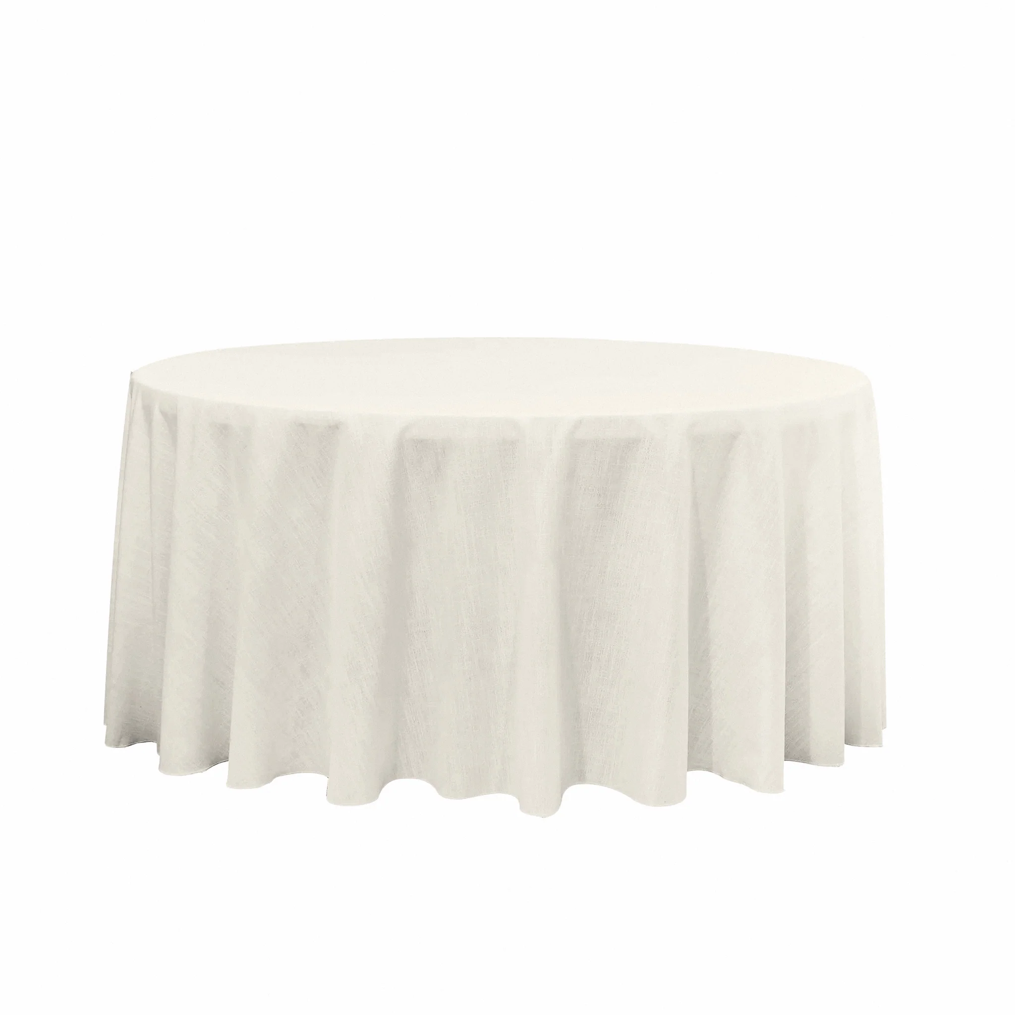 120" Round Premium Linen-Look Panama Weave Tablecloth - Light Ivory/Off White