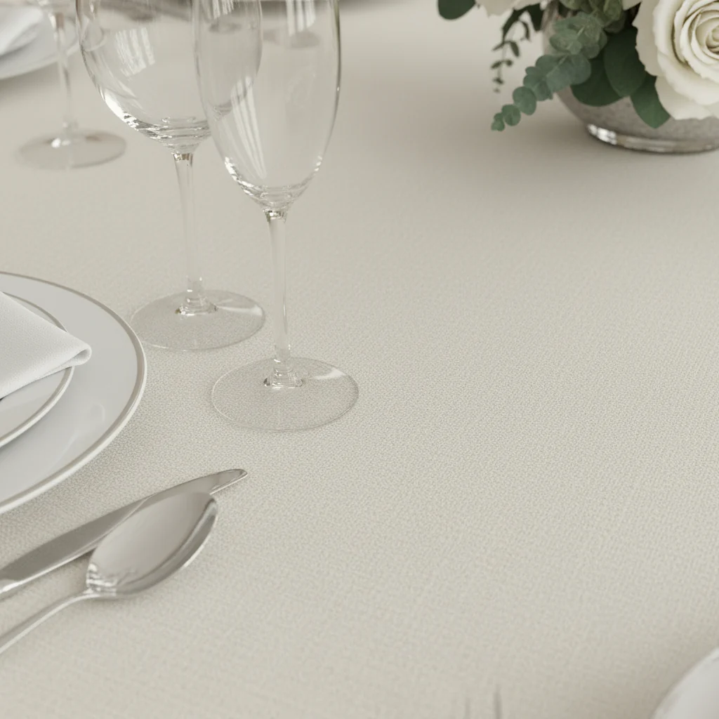 120" Round Premium Linen-Look Panama Weave Tablecloth - Light Ivory/Off White - Image 4