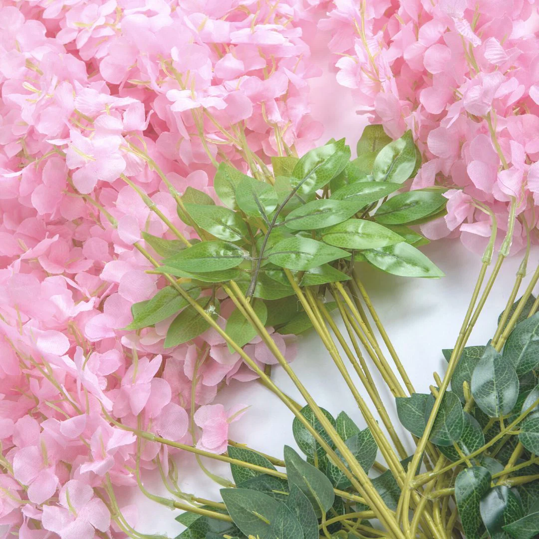 12 Pack Hanging Wisteria Vines Silk Flower Stem - Pink - Image 2