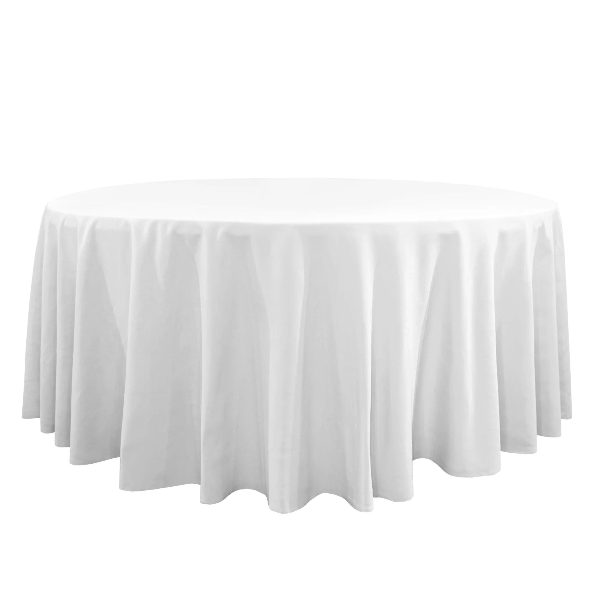 Premium 132" Round White Spun Polyester Tablecloth