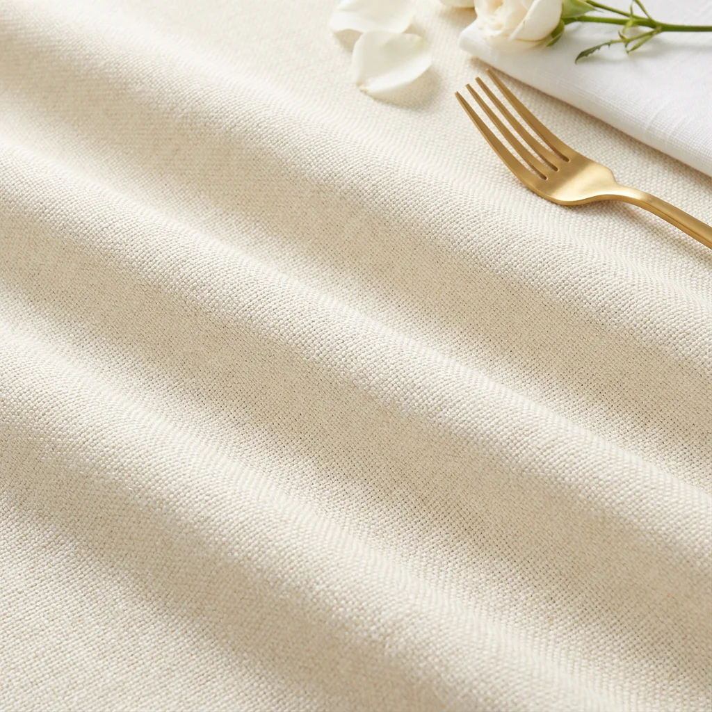 132" Round Premium Linen-Look Panama Weave Tablecloth - Ivory - Image 4
