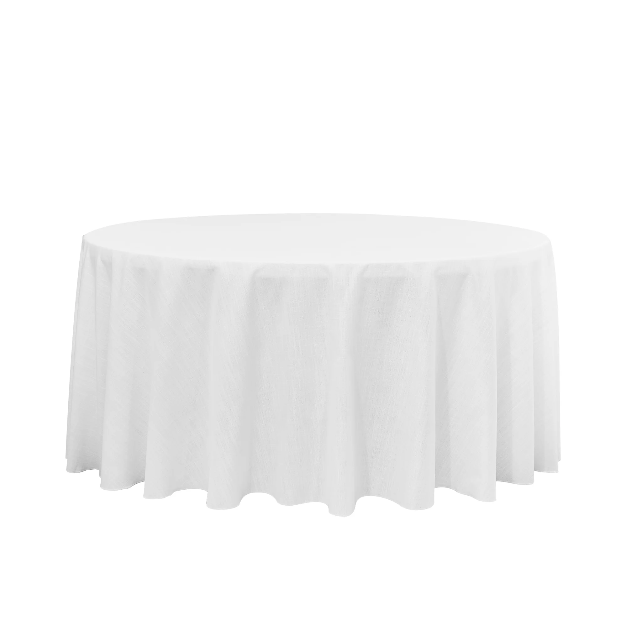 132" Round Premium Linen-Look Panama Weave Tablecloth - White