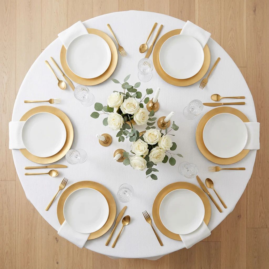 132" Round Premium Linen-Look Panama Weave Tablecloth - White - Image 3