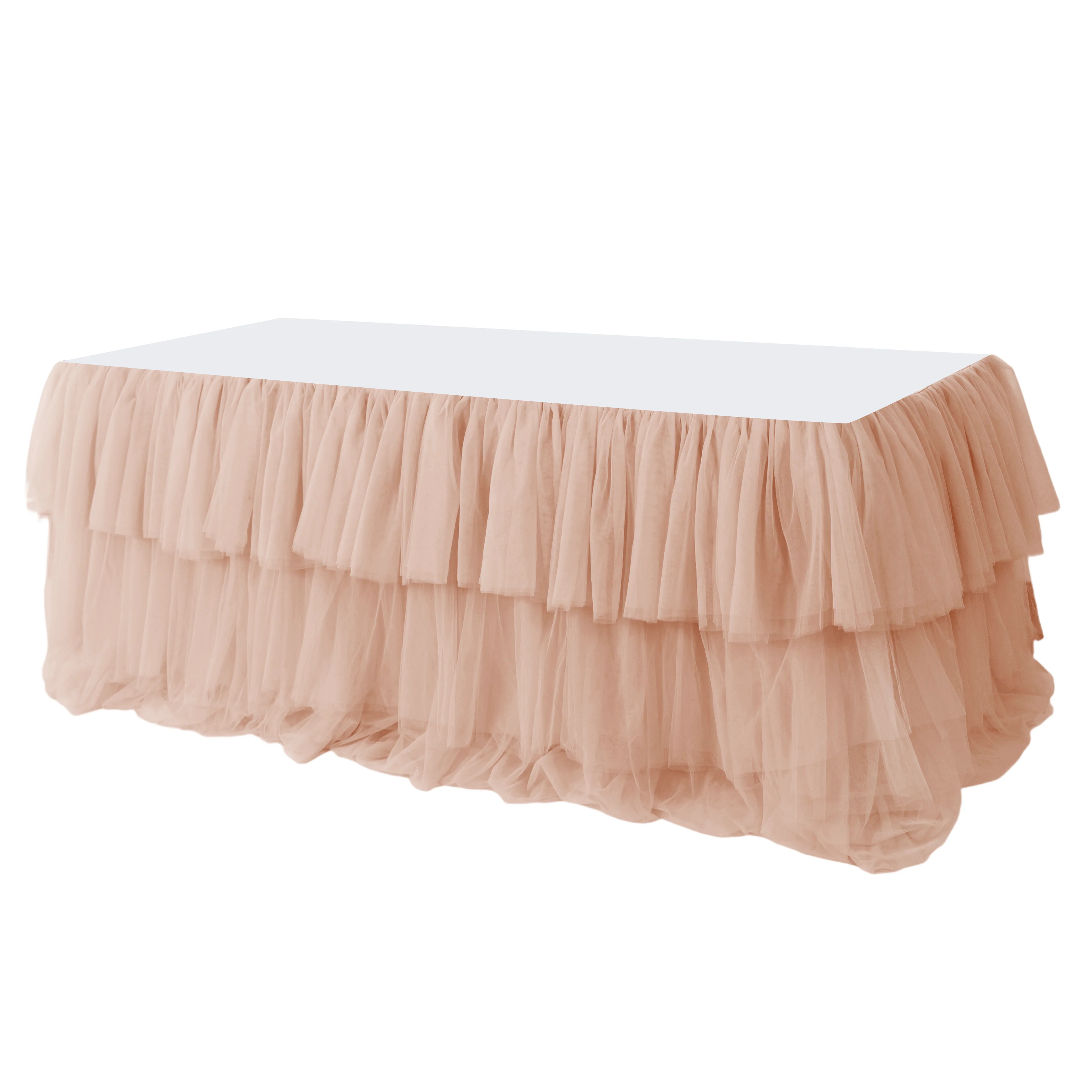 14ft Ruffle Layered Blush/Rose Gold Tulle Tableskirt