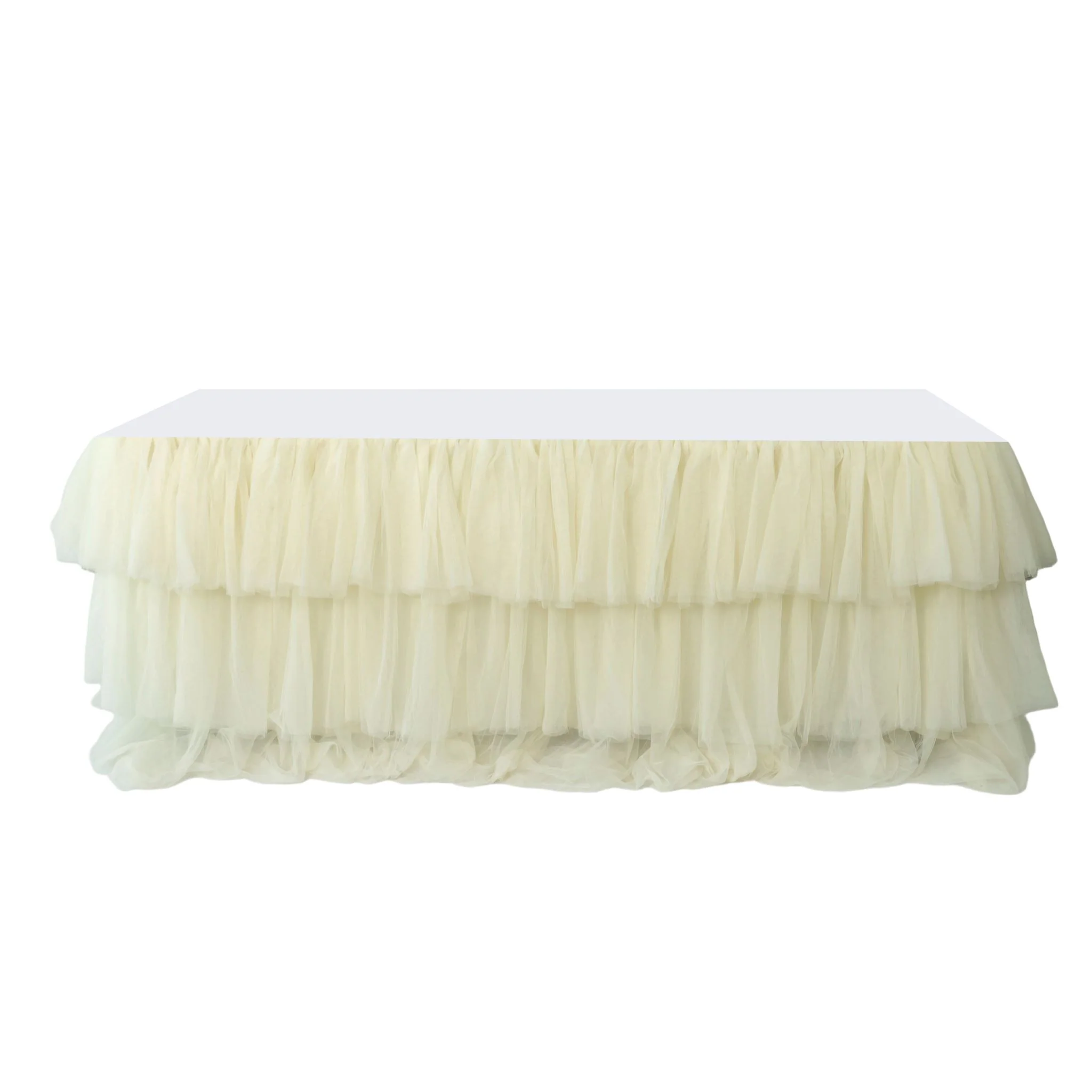 14ft Ruffle Layered Ivory Tulle Tableskirt - Image 2