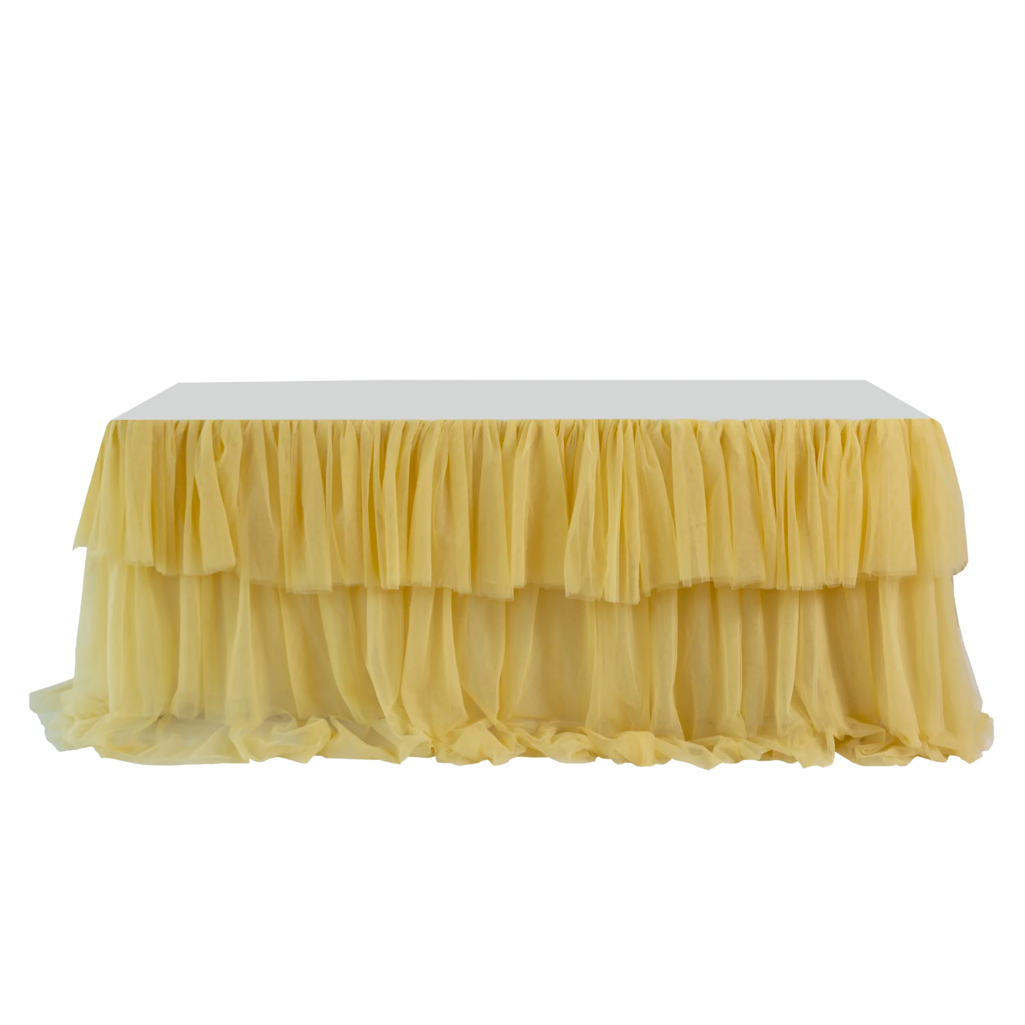 14ft Ruffle Layered Mustard Gold Tulle Tableskirt - Image 2