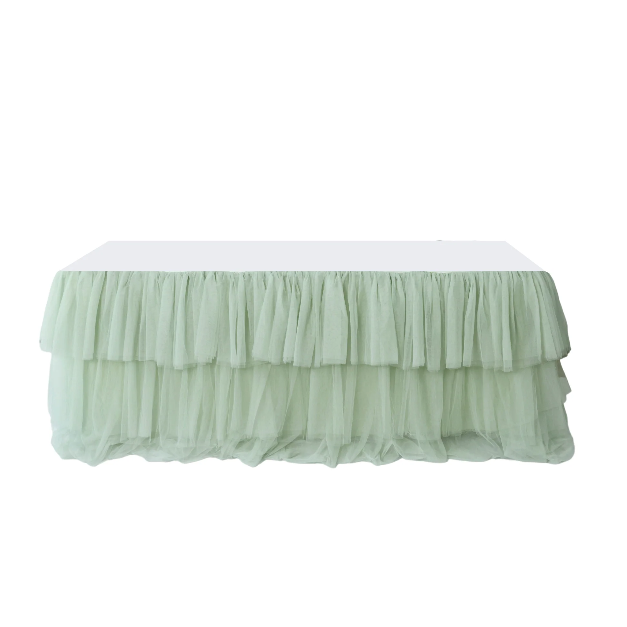 14ft Ruffle Layered Sage Green Tulle Tableskirt - Image 2