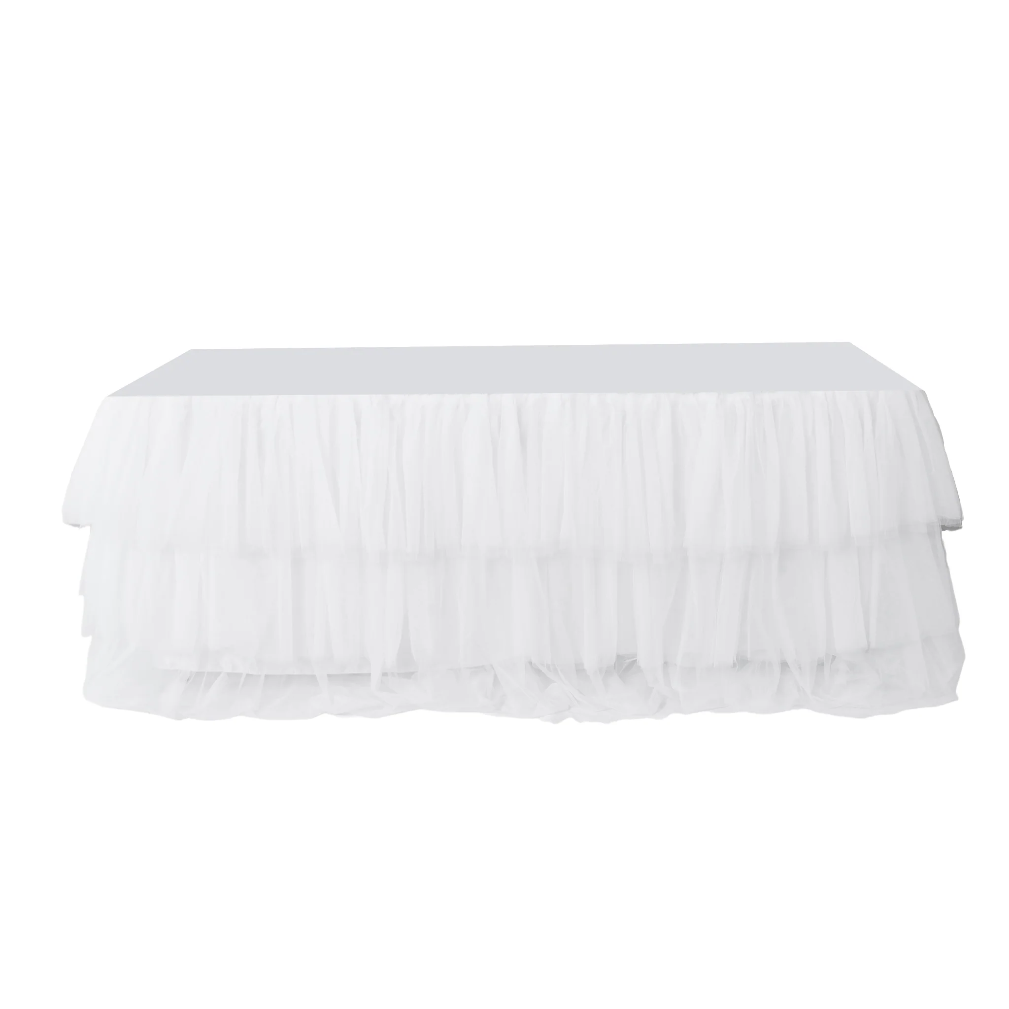14ft Ruffle Layered White Tulle Tableskirt - Image 2