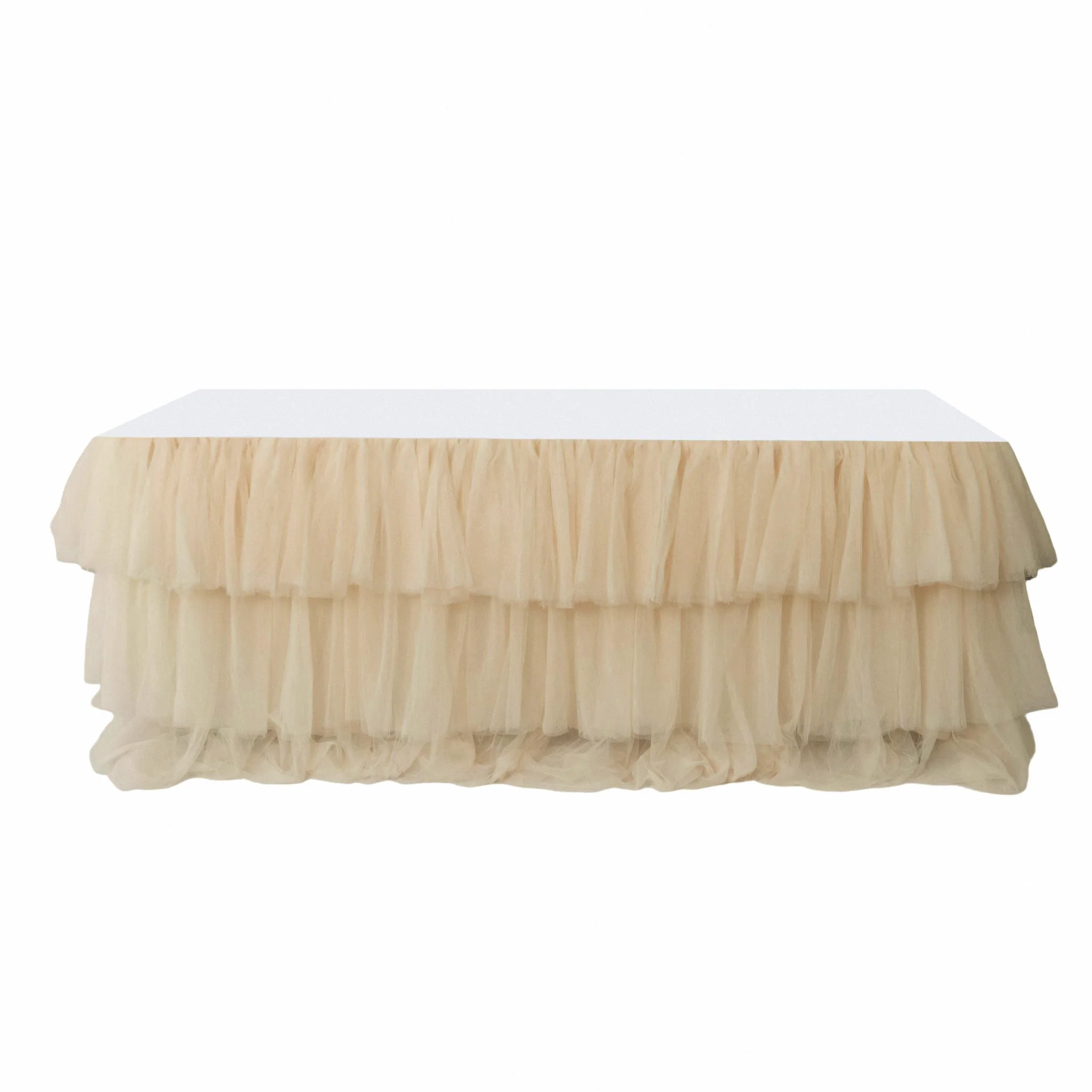 17ft Ruffle Layered Champagne Tulle Tableskirt - Image 2
