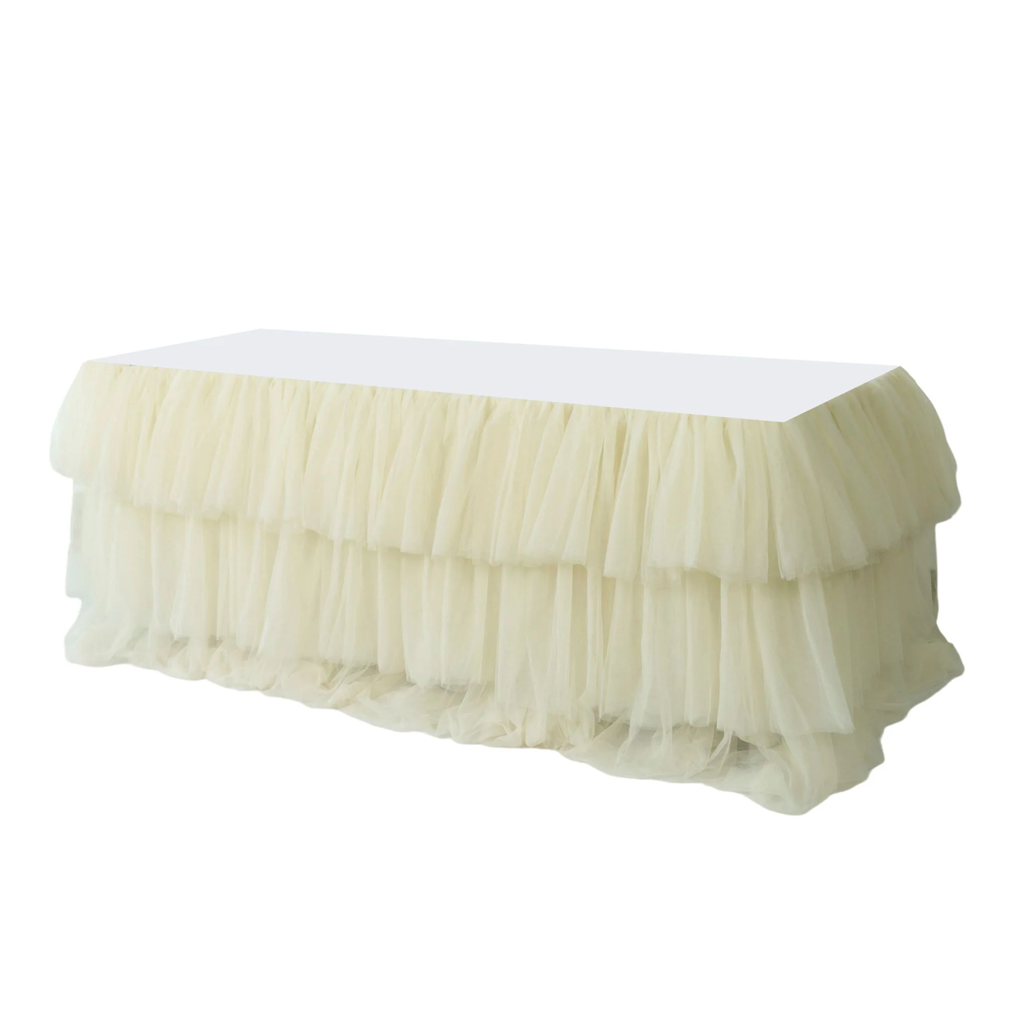 17ft Ruffle Layered Ivory Tulle Tableskirt