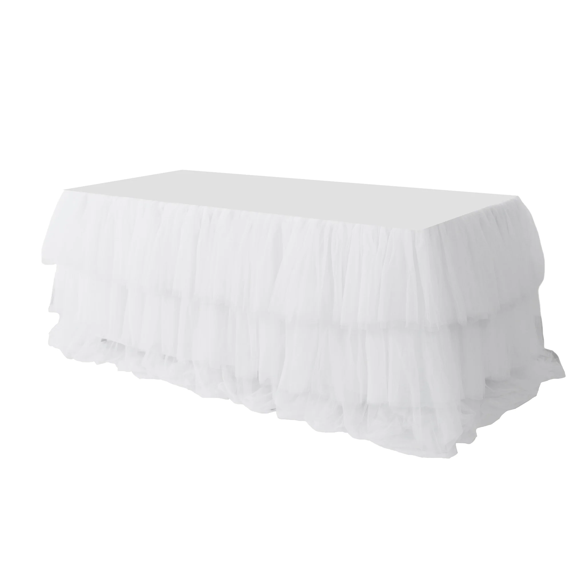 17ft Ruffle Layered White Tulle Tableskirt
