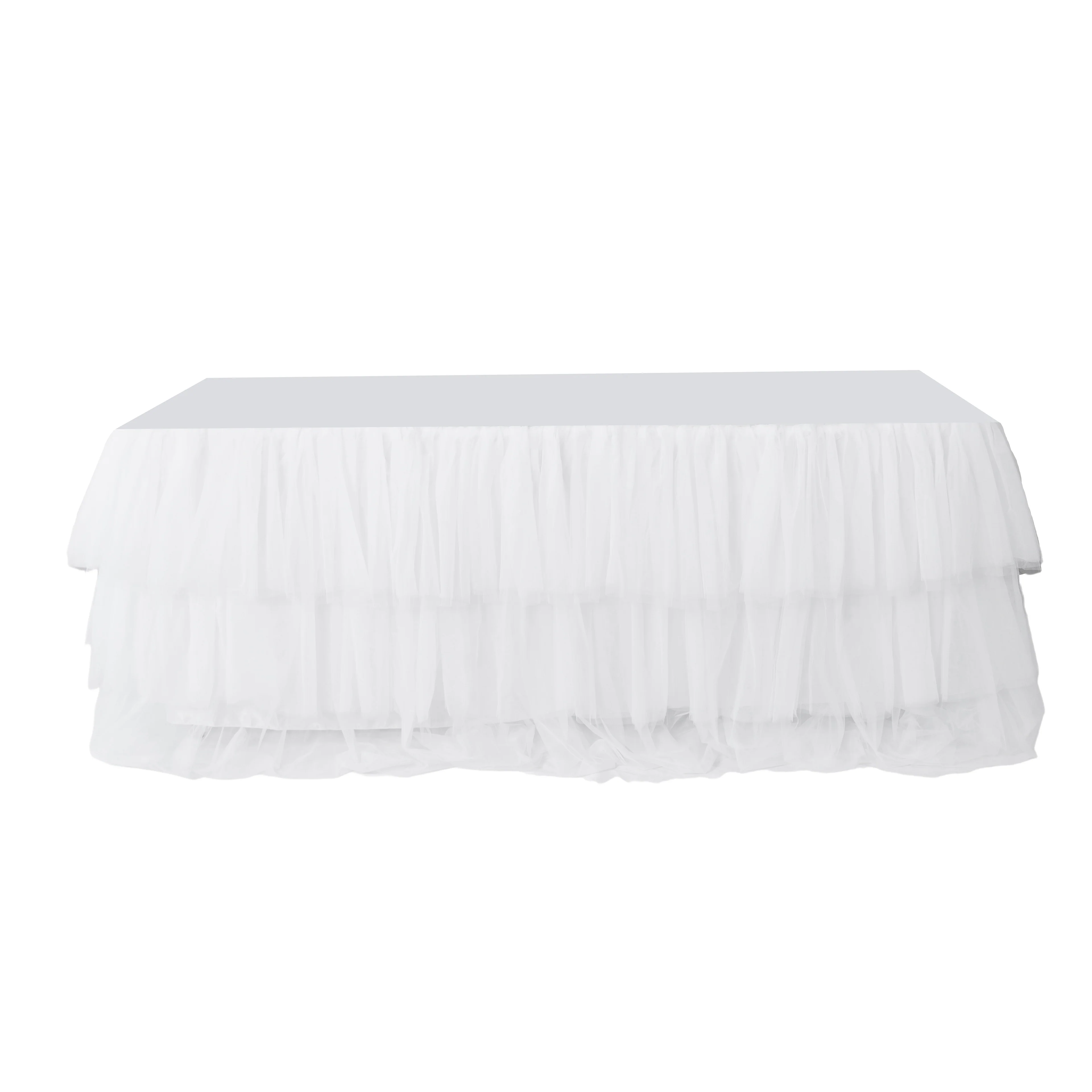17ft Ruffle Layered White Tulle Tableskirt - Image 2