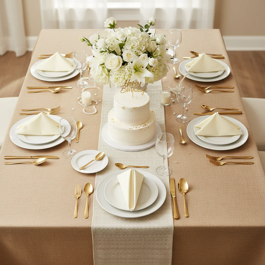 17"x17" Premium Polyester Napkin - Ivory - Image 3