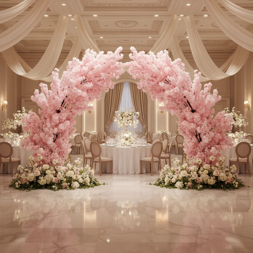 2 pcs 9.5ft Cherry Blossom Wedding Arch Backdrop - Pink - Image 7