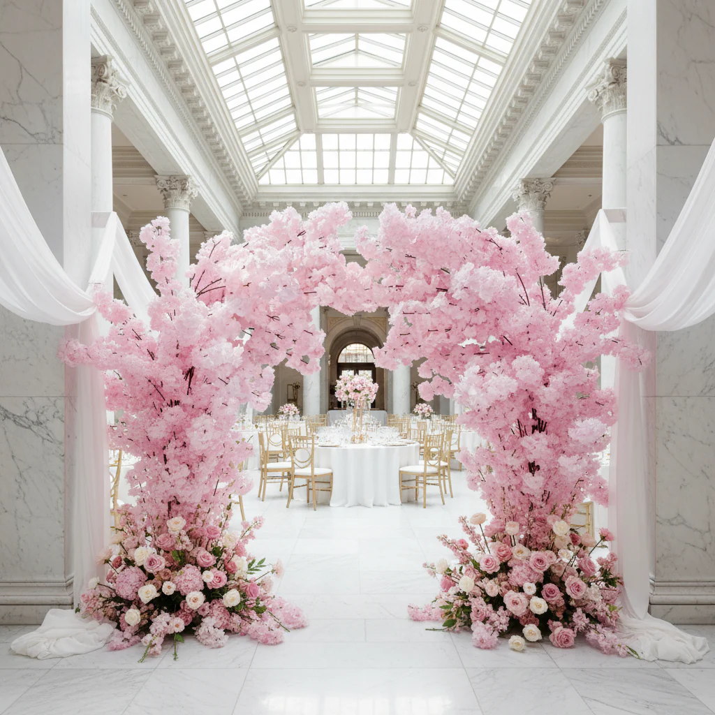 2 pcs 9.5ft Cherry Blossom Wedding Arch Backdrop - Pink - Image 8