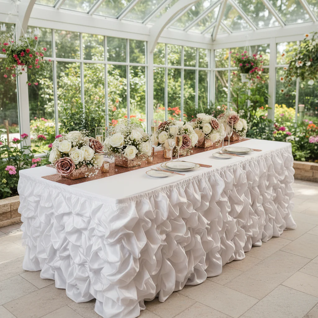 21ft Gathered Lamour Satin Table Skirt - White - Image 2