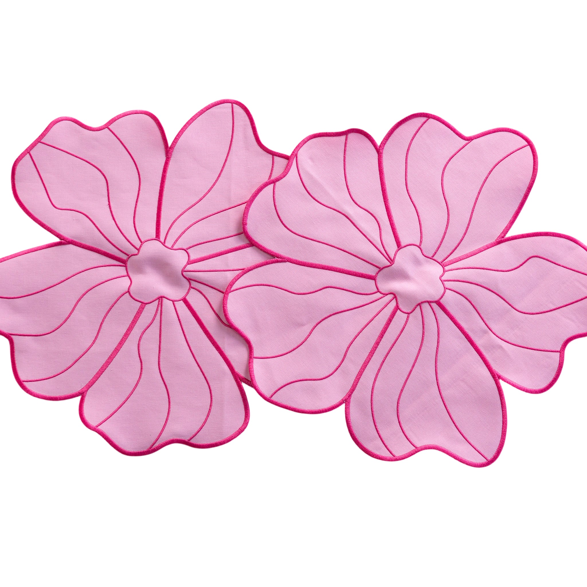2pc/set Flower Linen Embroidery Placemat - Pink/Fuchsia Trim