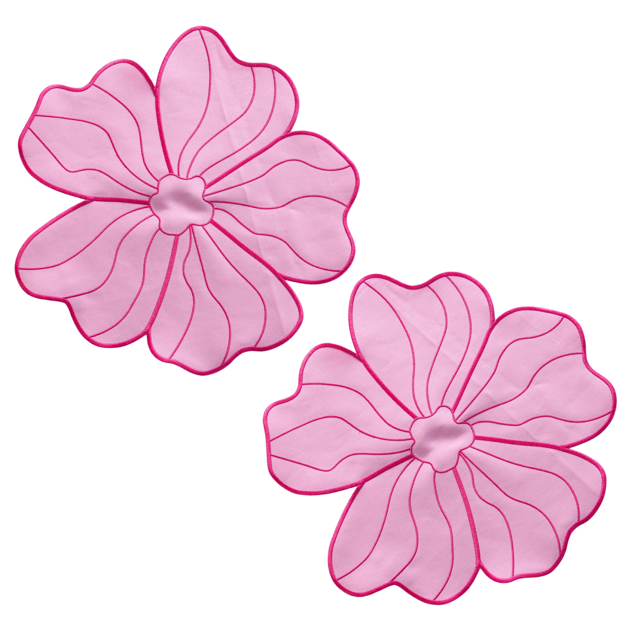 2pc/set Flower Linen Embroidery Placemat - Pink/Fuchsia Trim - Image 2