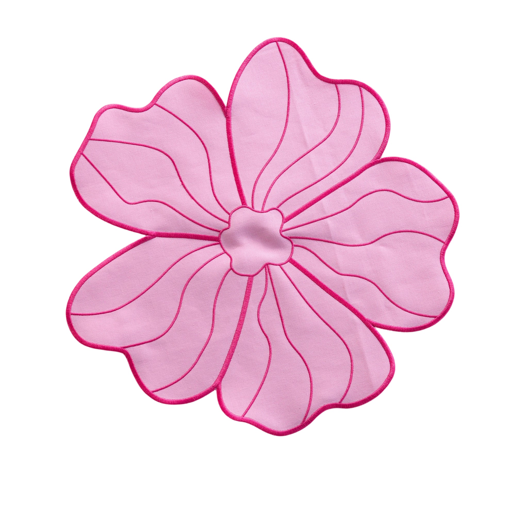 2pc/set Flower Linen Embroidery Placemat - Pink/Fuchsia Trim - Image 4