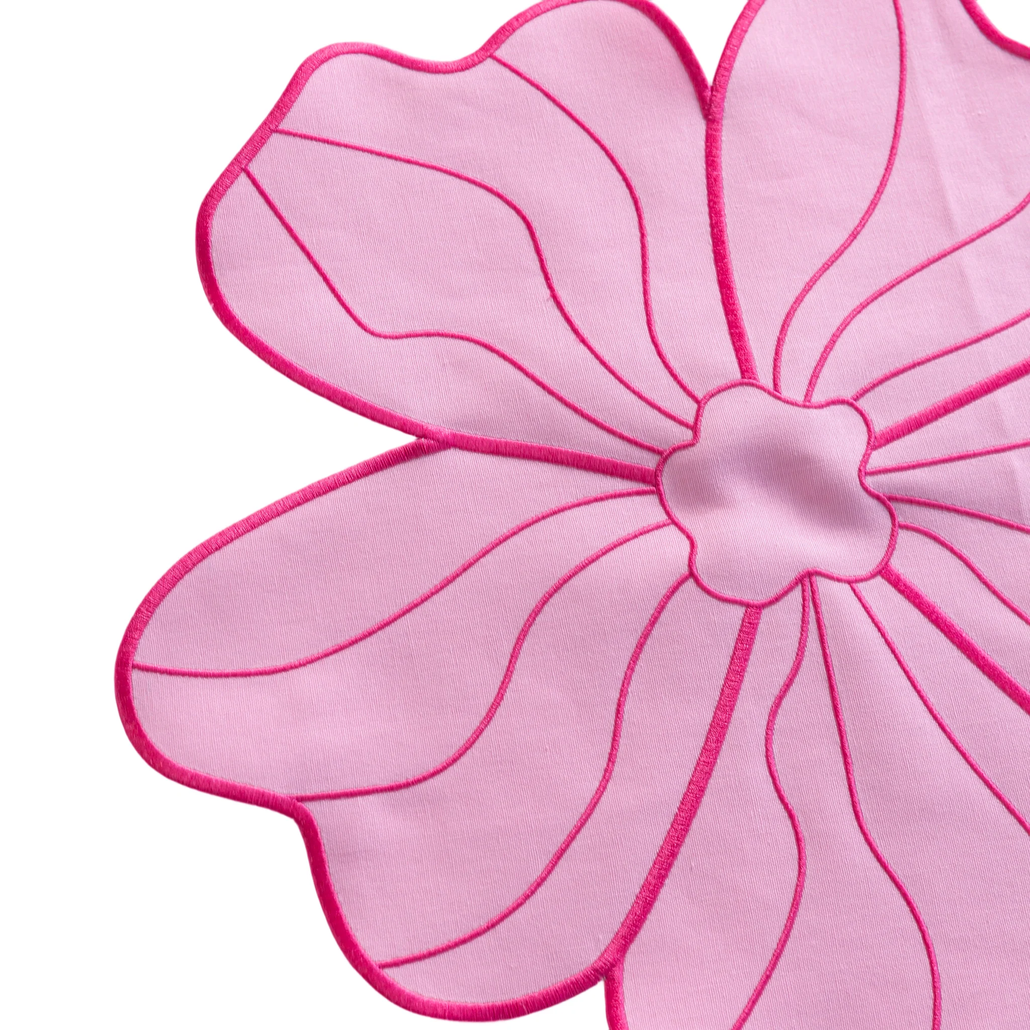 2pc/set Flower Linen Embroidery Placemat - Pink/Fuchsia Trim - Image 5