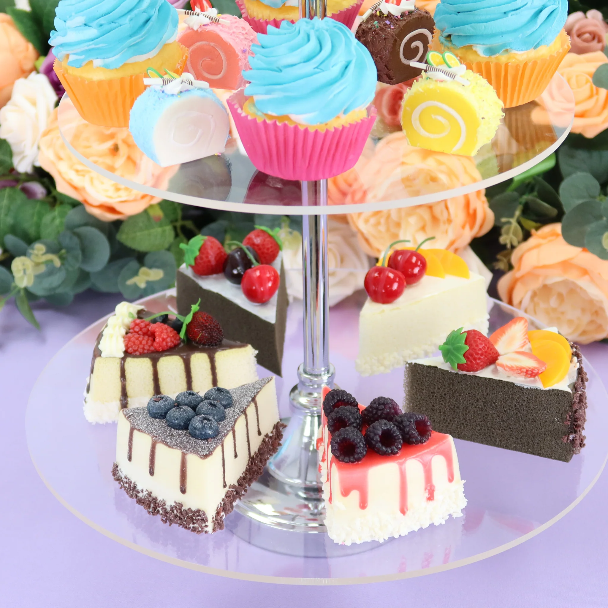3 Tier Classic  Round Acrylic Cupcake Dessert Stand - Silver - Image 4