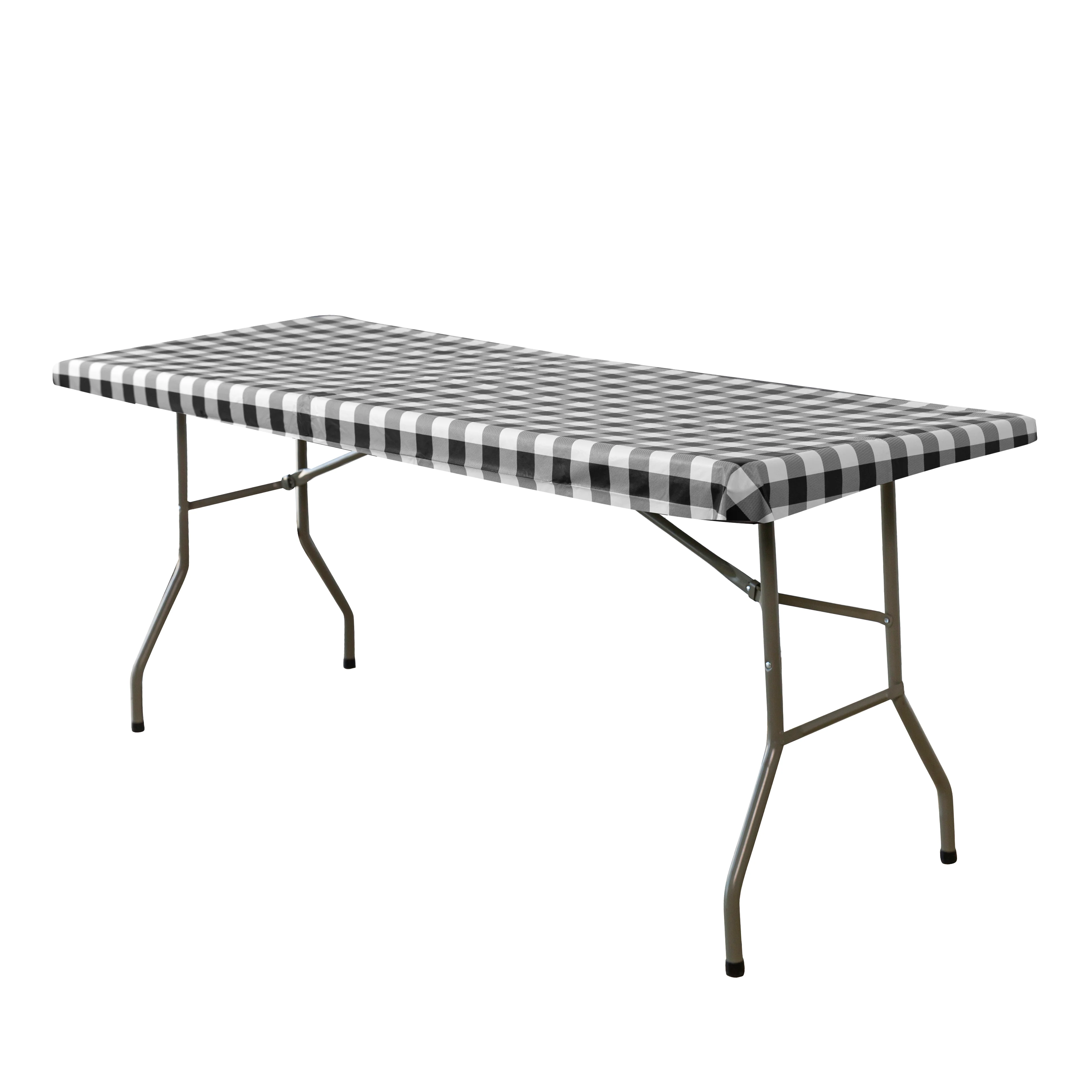 Rectangular Elastic Table Top Cover 30"x48" Waterproof Vinyl Flannel Backing Checkered Design - Black - Image 4