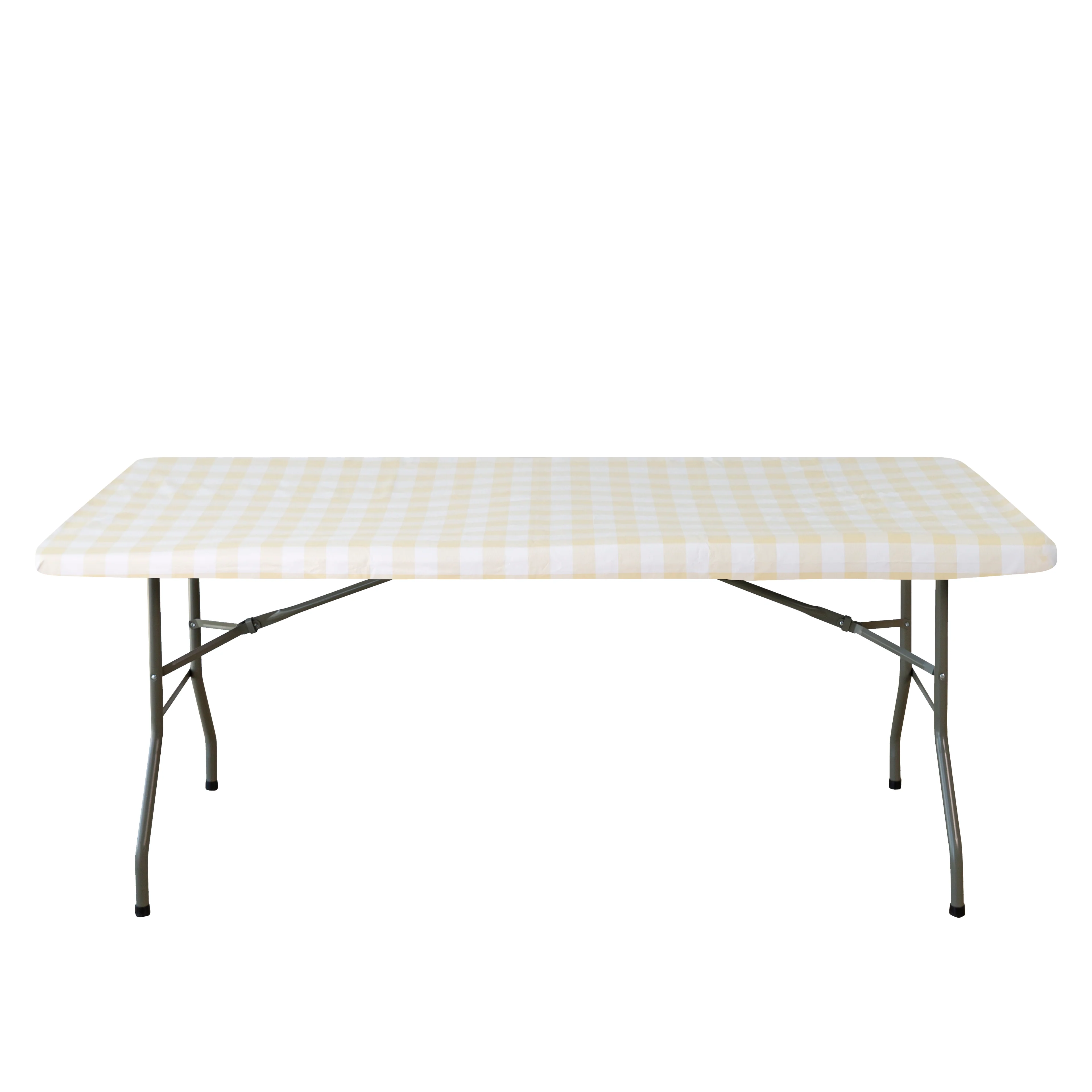 Rectangular Elastic Table Top Cover 30"x48" Waterproof Vinyl Flannel Backing Checkered Design - Champagne