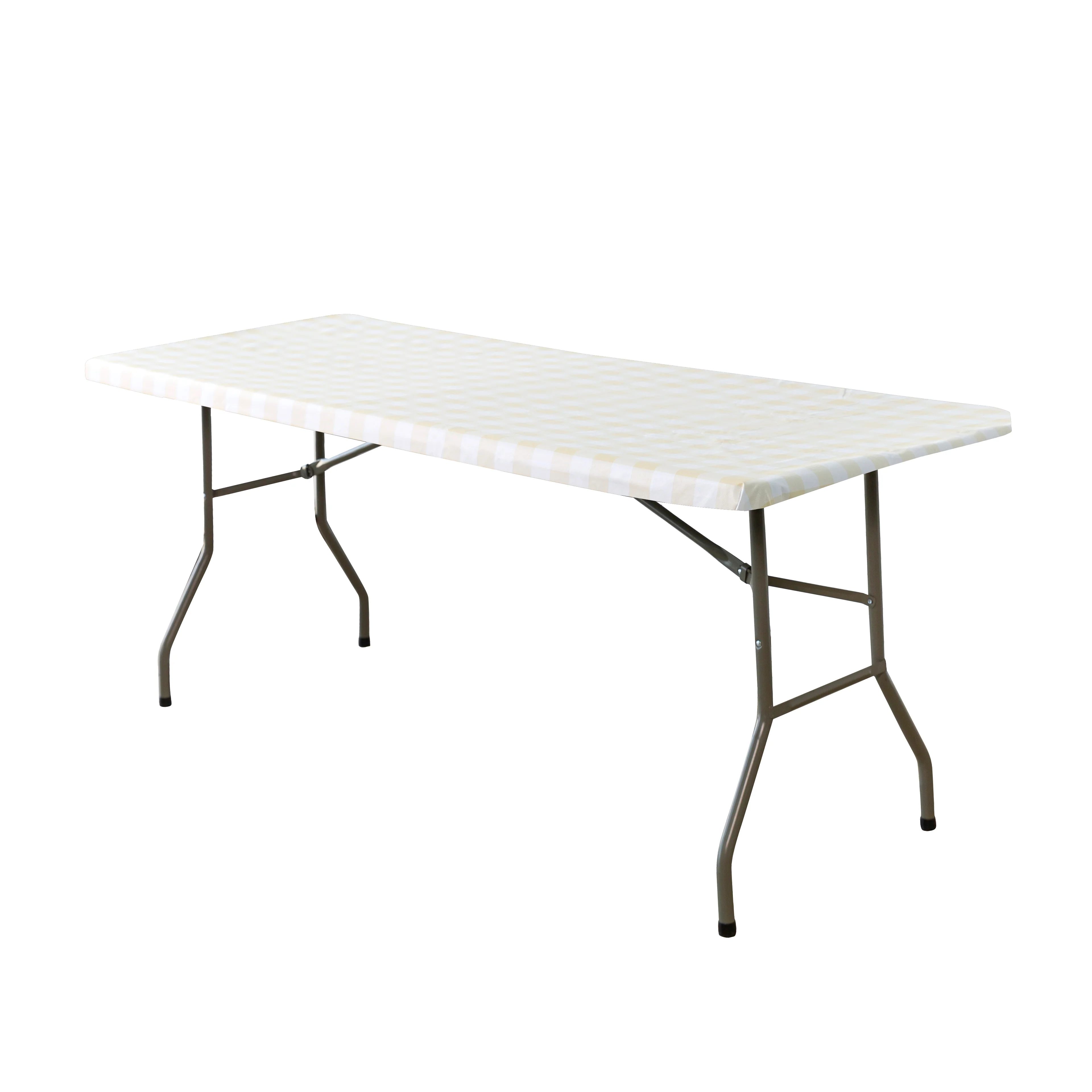 Rectangular Elastic Table Top Cover 30"x48" Waterproof Vinyl Flannel Backing Checkered Design - Champagne - Image 3
