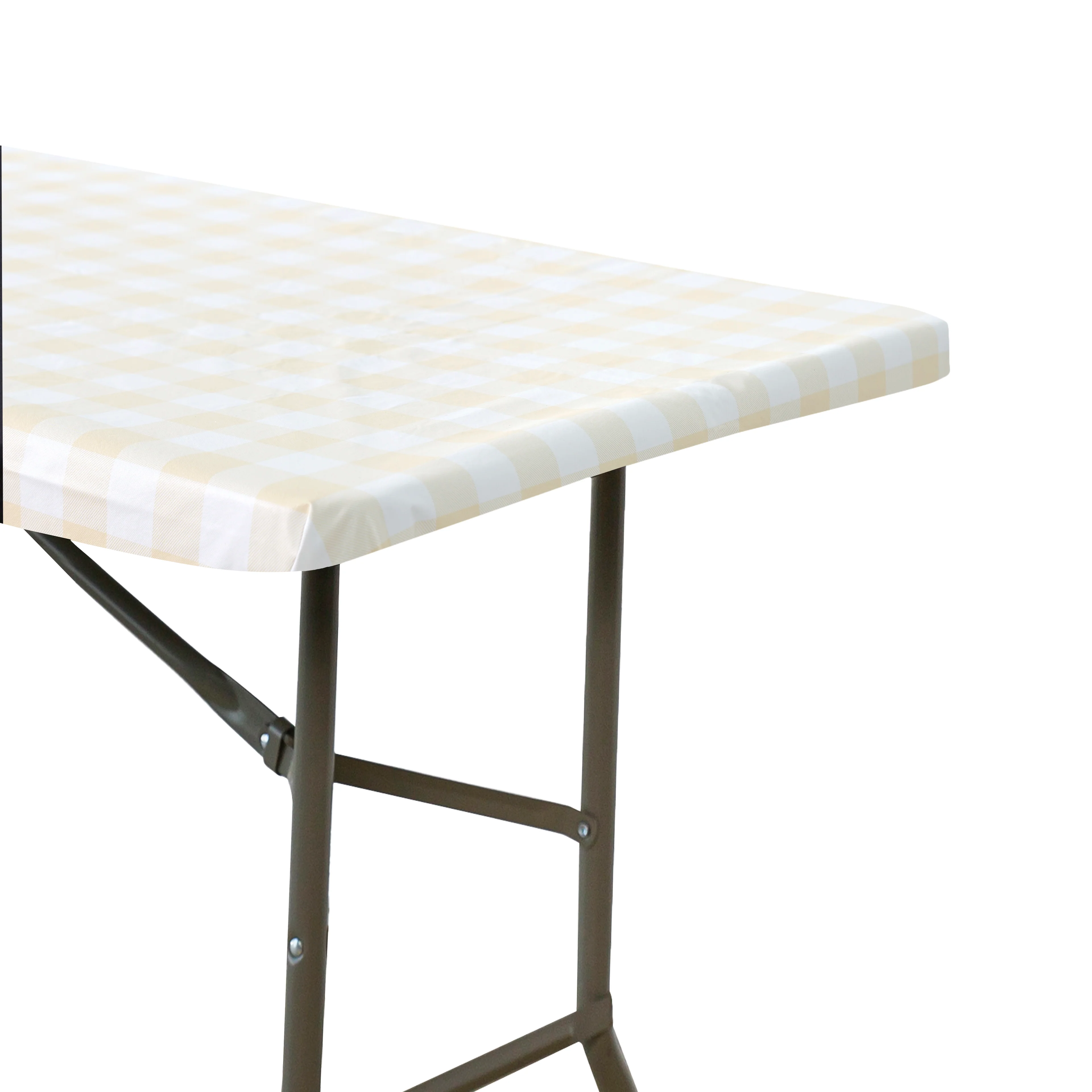 Rectangular Elastic Table Top Cover 30"x48" Waterproof Vinyl Flannel Backing Checkered Design - Champagne - Image 4