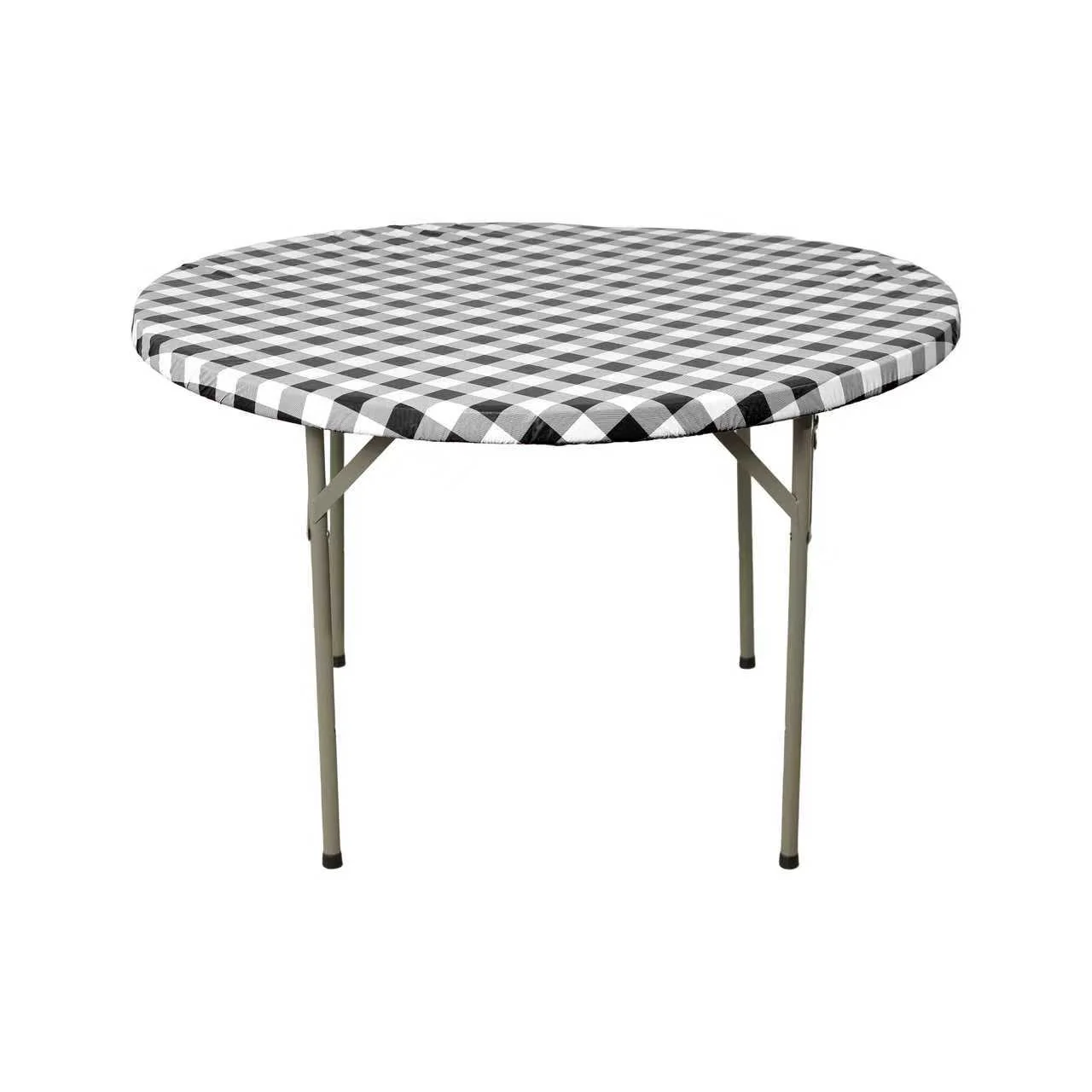 Round Elastic Table Top Cover 36" Waterproof Vinyl Flannel Backing Checkered Design - Black